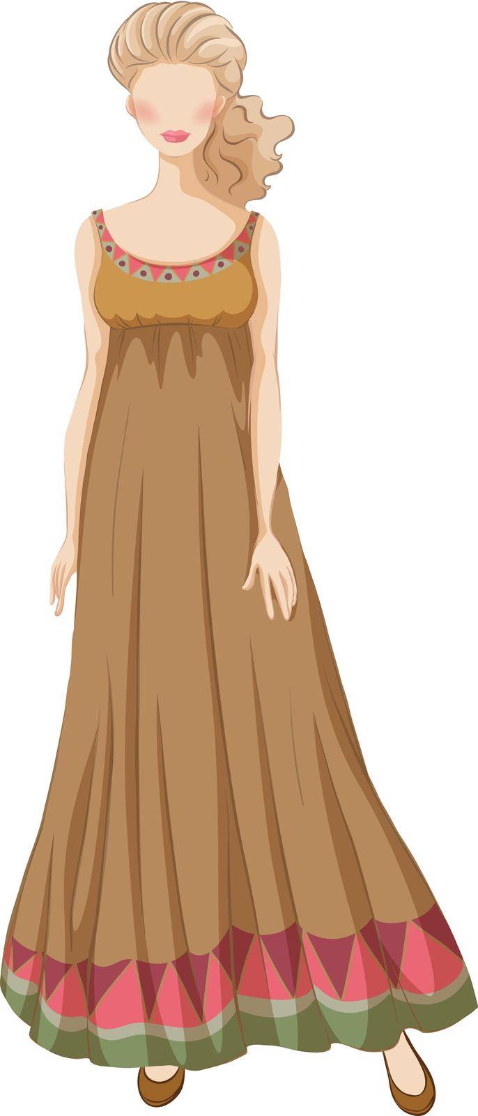 Female model wearing brown dress