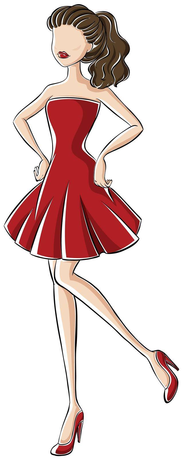 Sketch of a woman in party wear red dress
