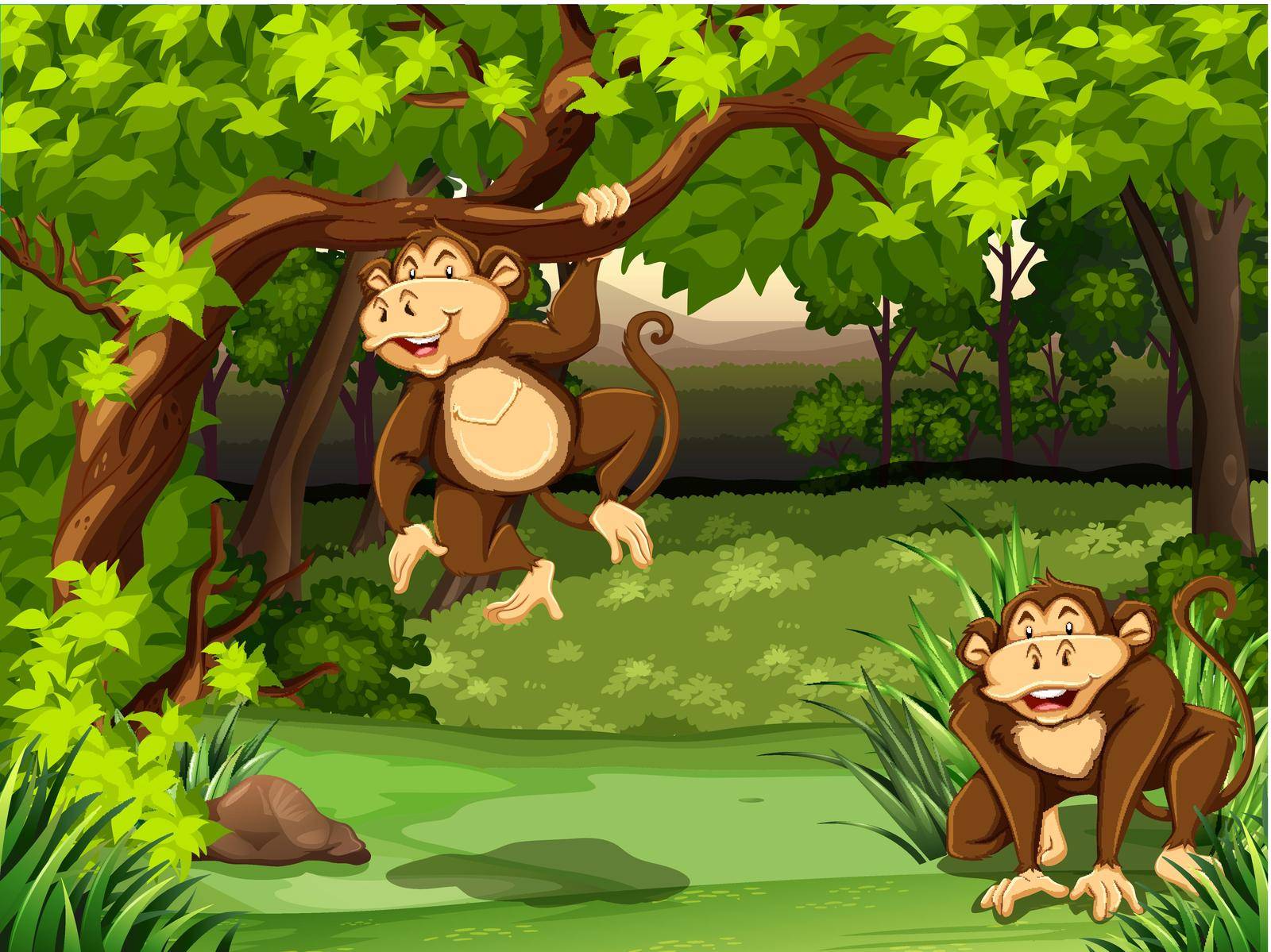 Two monkeys sitting in a jungle