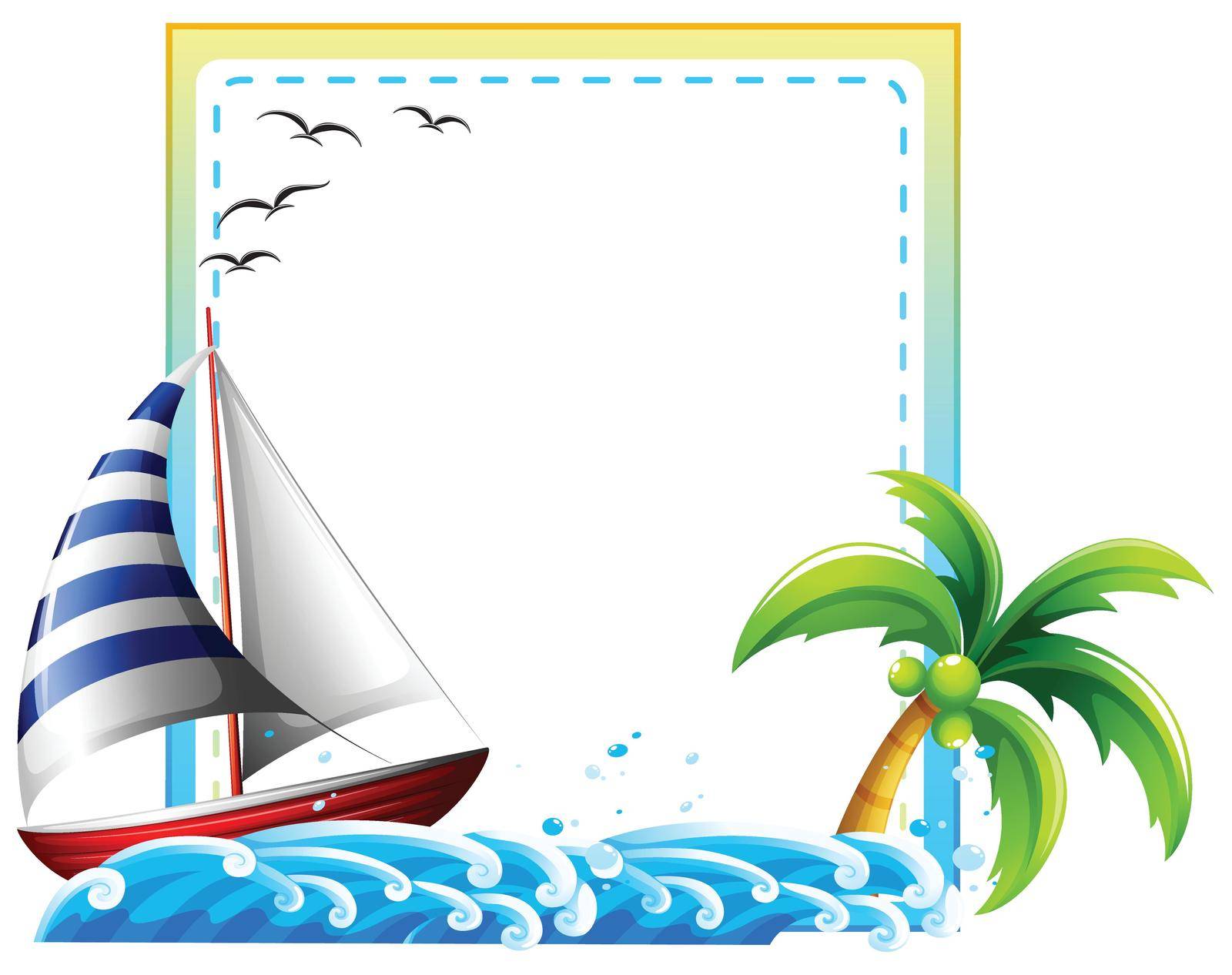 Square frame with sailing boat and sea design