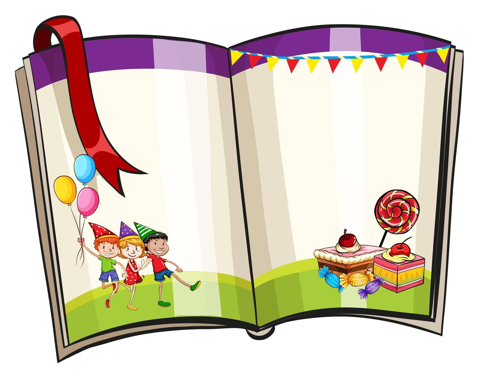 Open book with children celebration design template
