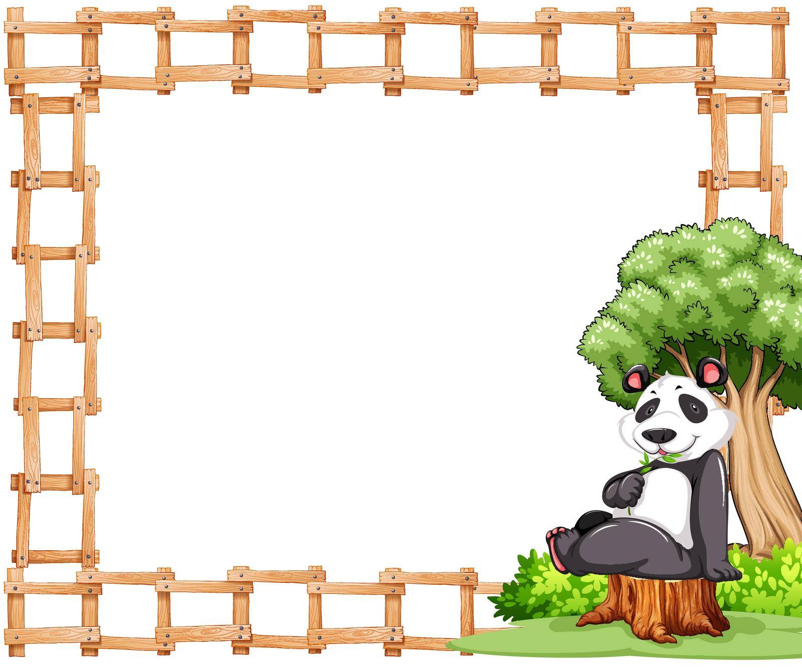 Fence design frame and panda on a white paper