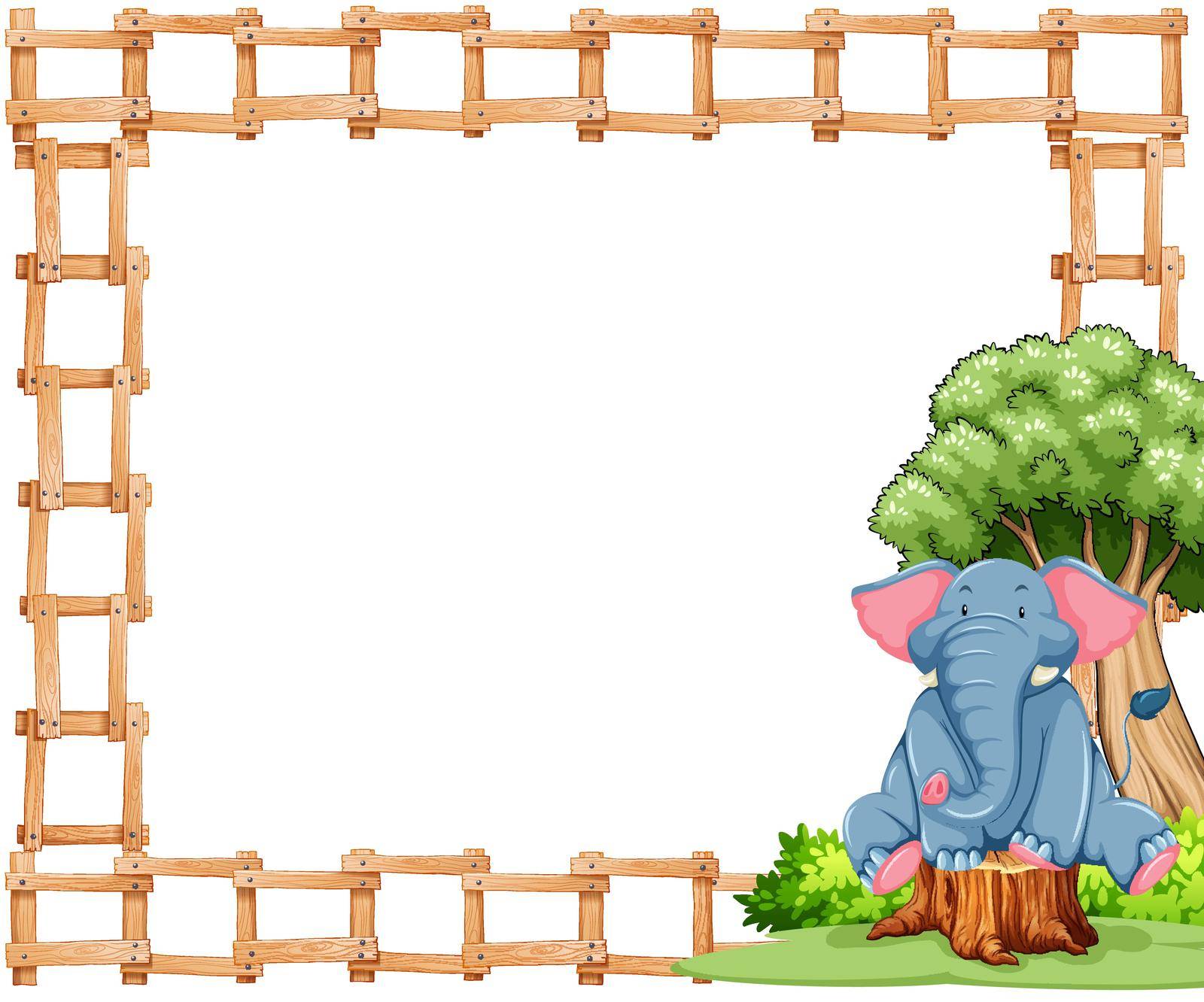 White card with elephant and fence border