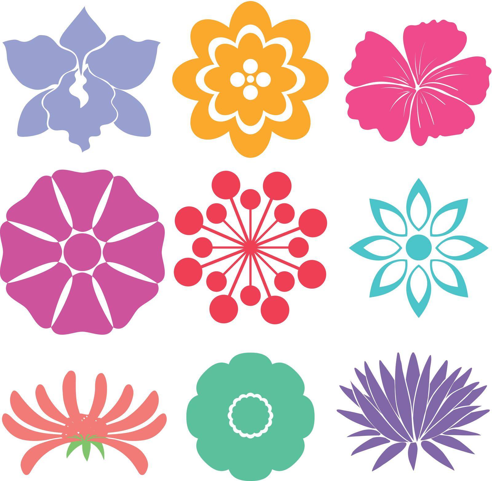 Set of floral templates on a white background