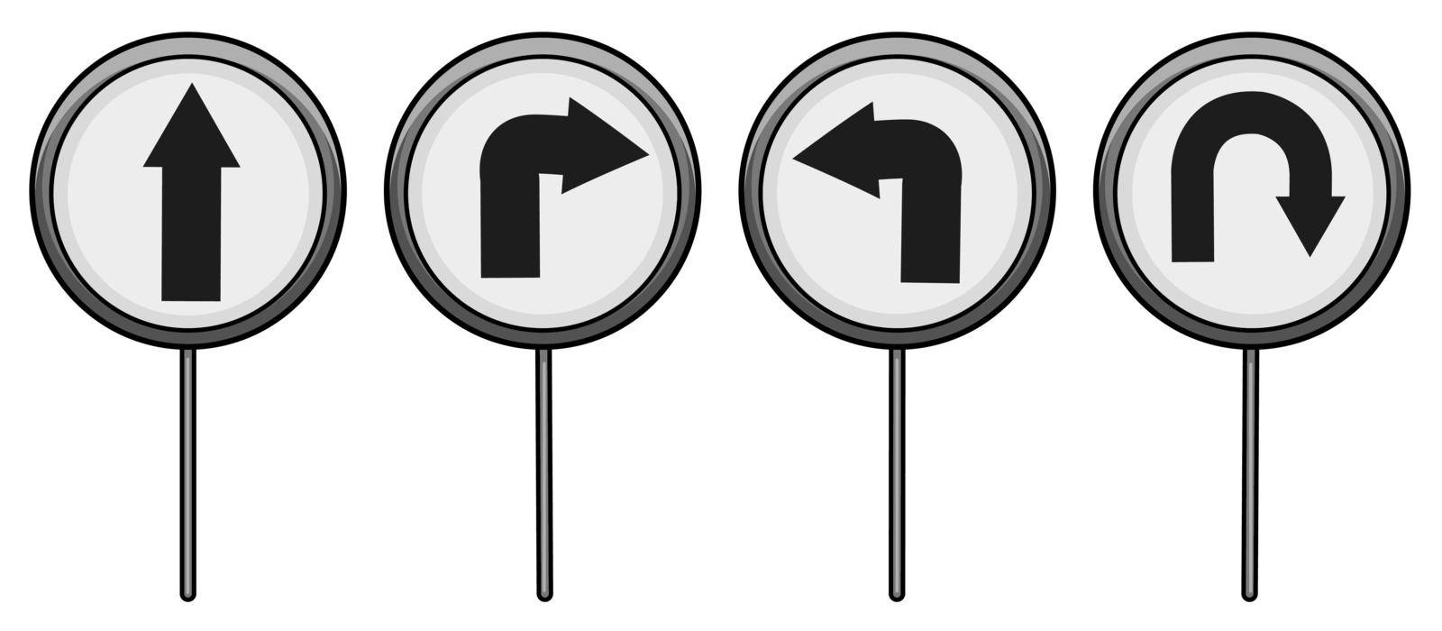 Four road signages on a white background