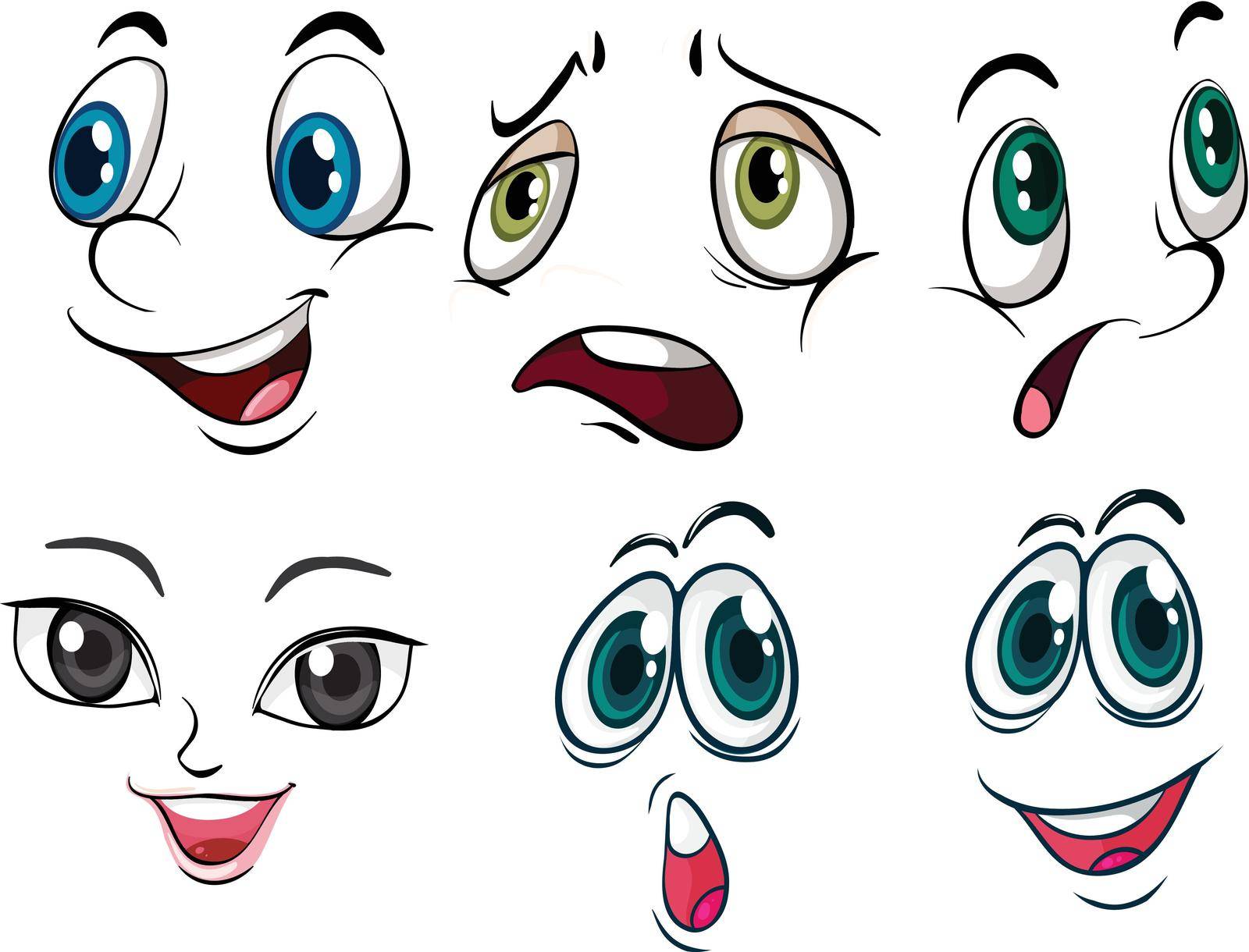 Different facial expressions on a white background