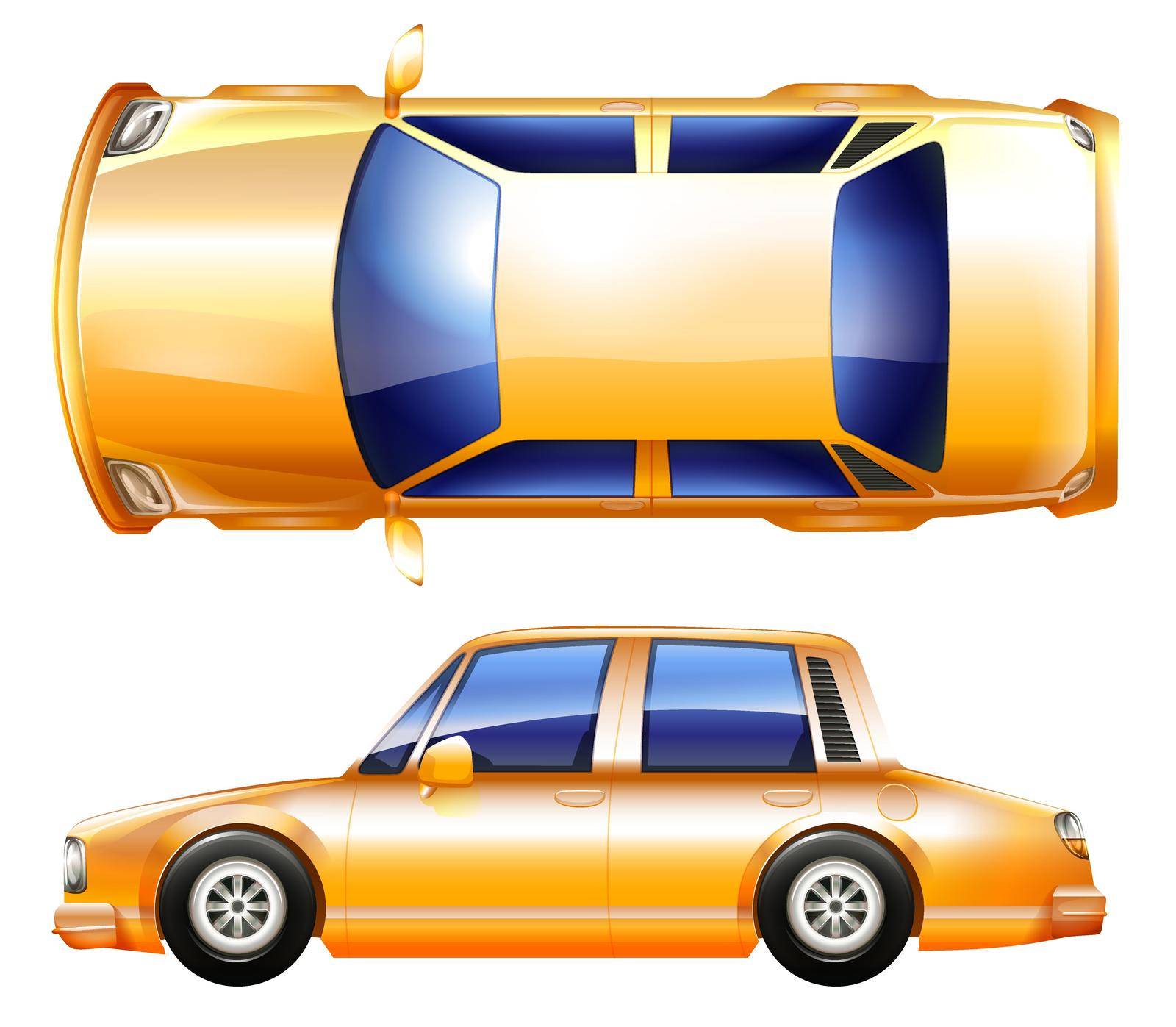 A yellow vehicle on a white background