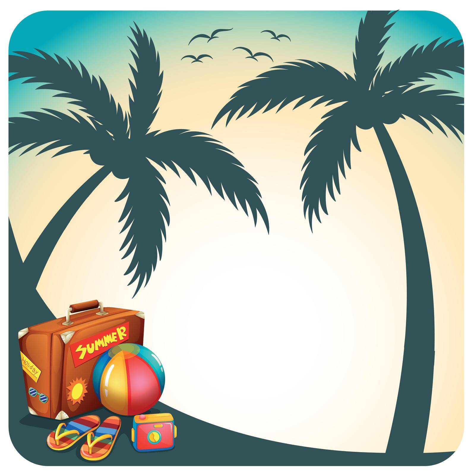 Scenery of coconut tree shadow with accessories for summer vacation