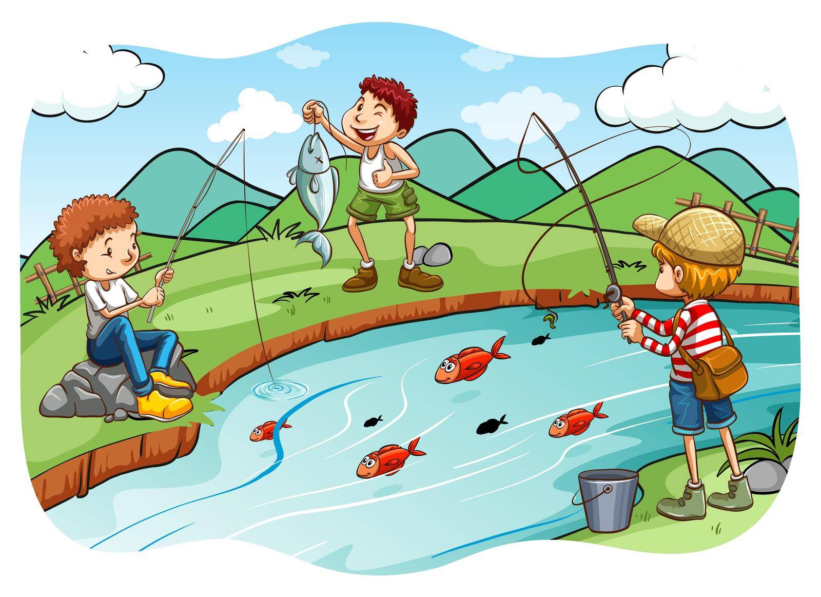 Children fishing at the river