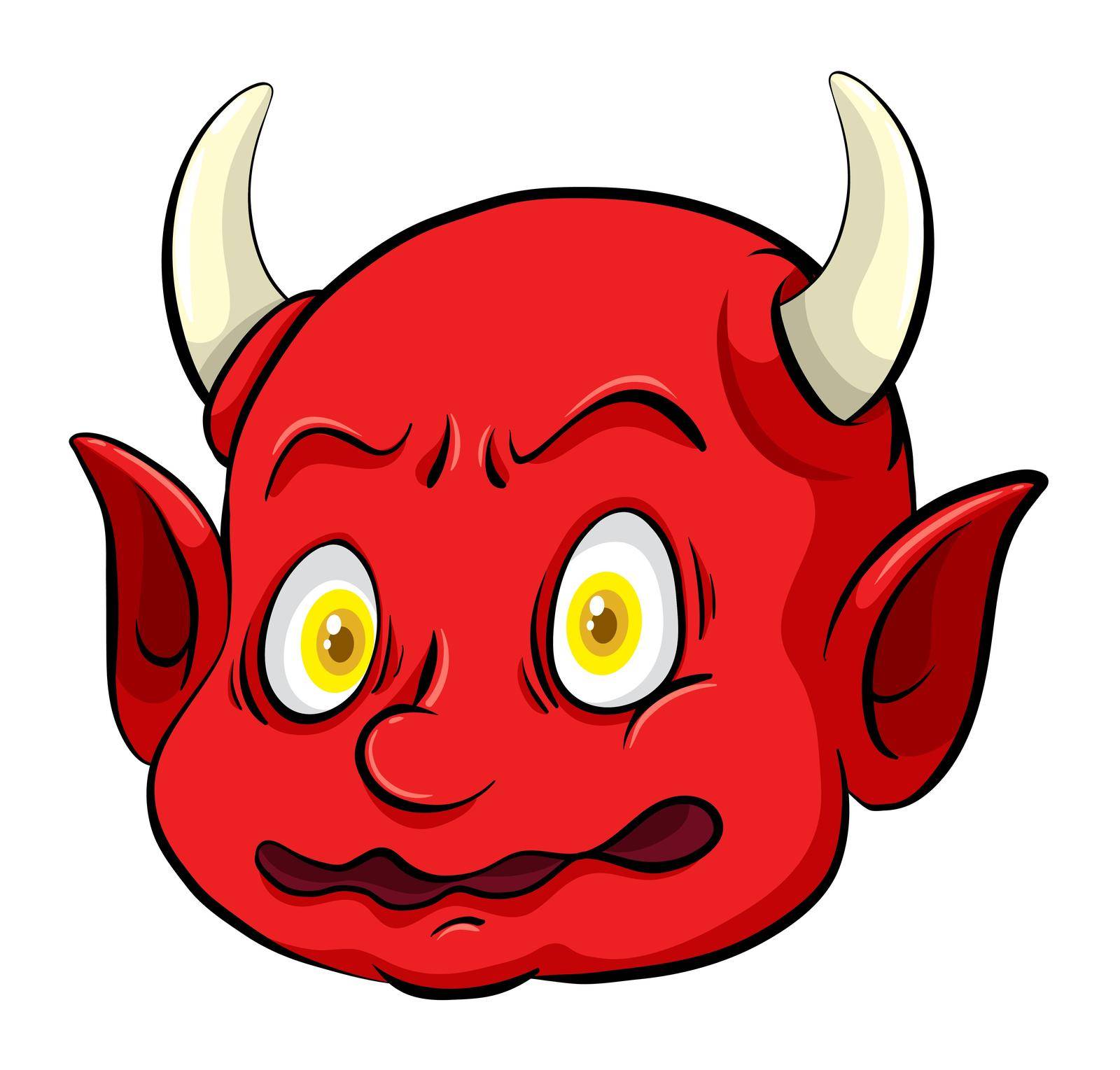 Scary red creature with a horn on a white background