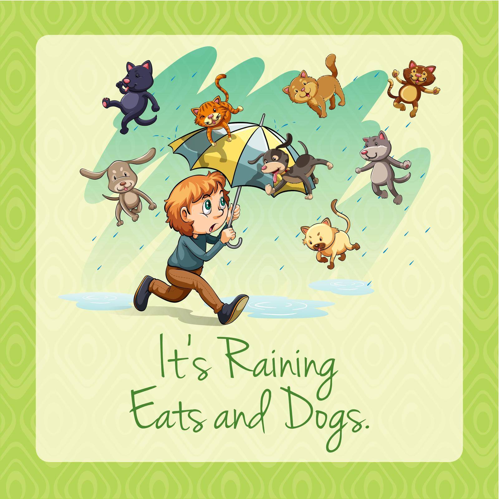 It's raining cats and dogs idiom illustration