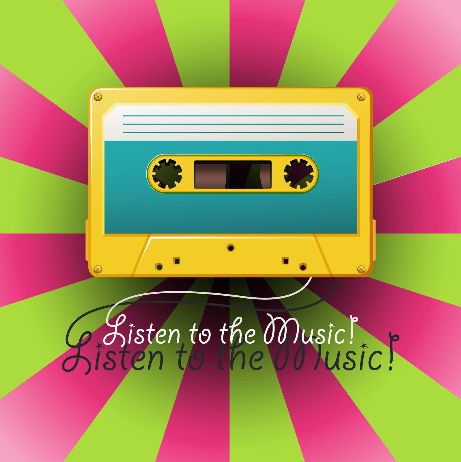 Poster with a cassette on a colorful background