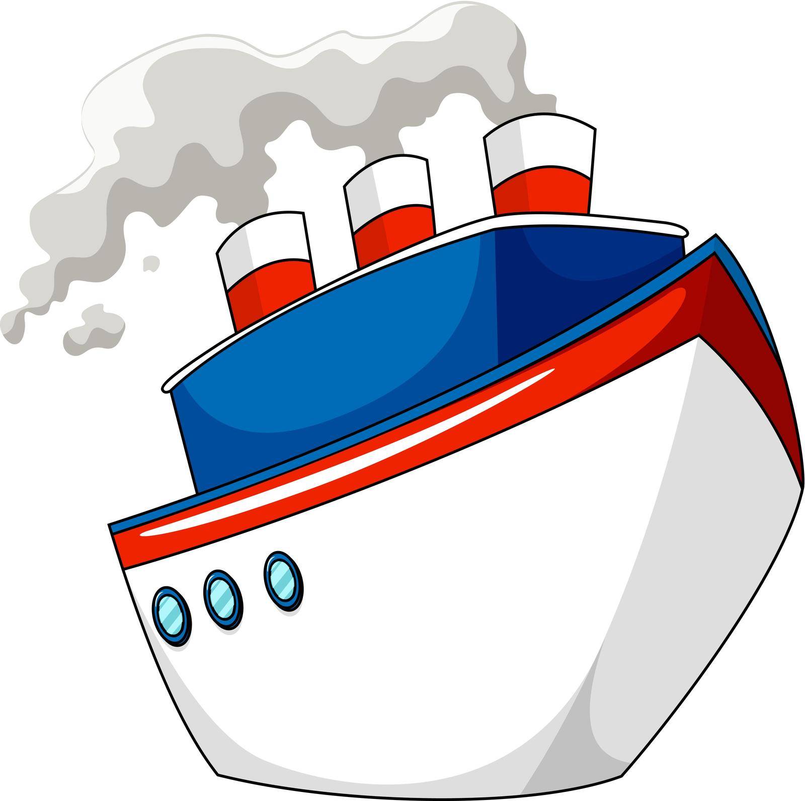 Ship with steam on white illustration