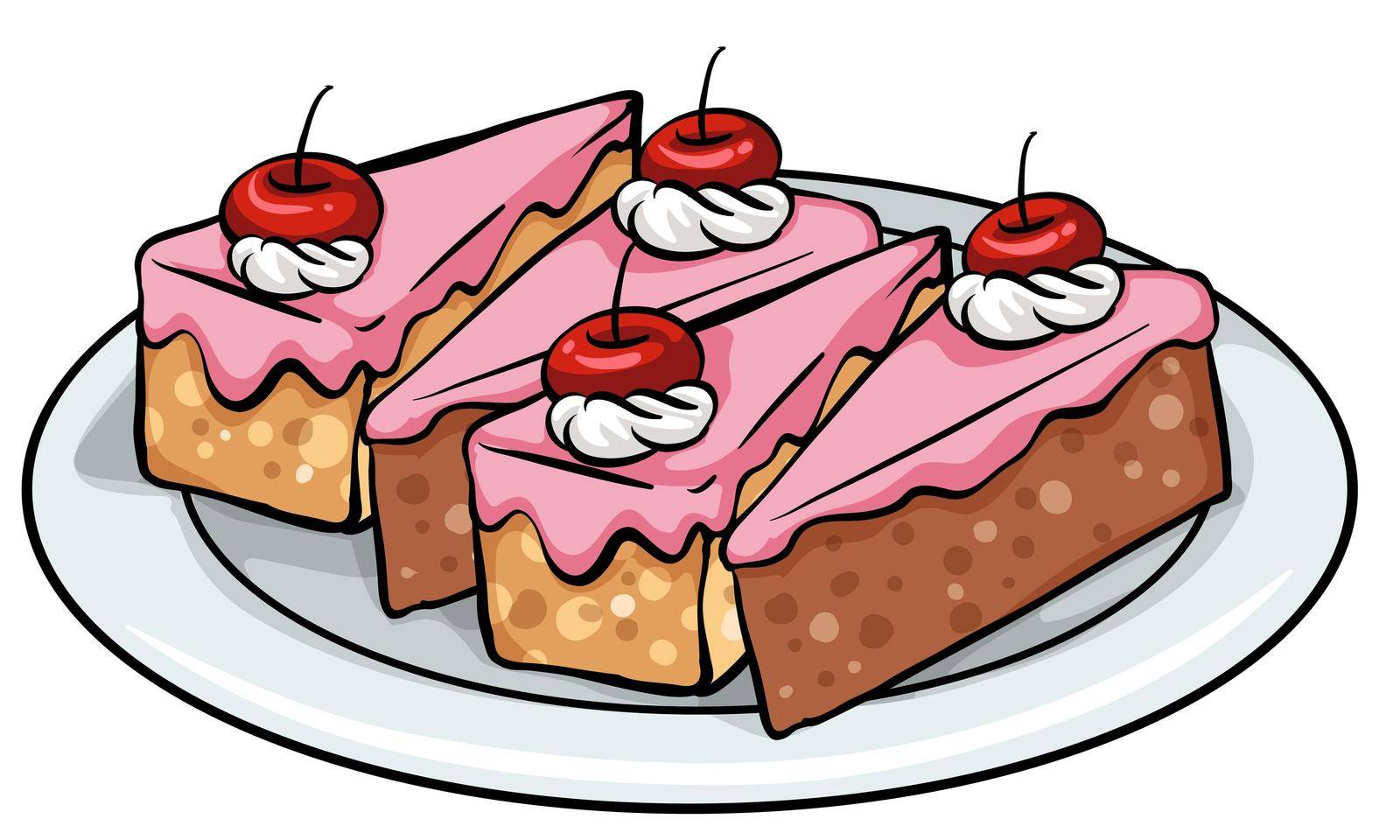 Plate of sliced cakes on a white background