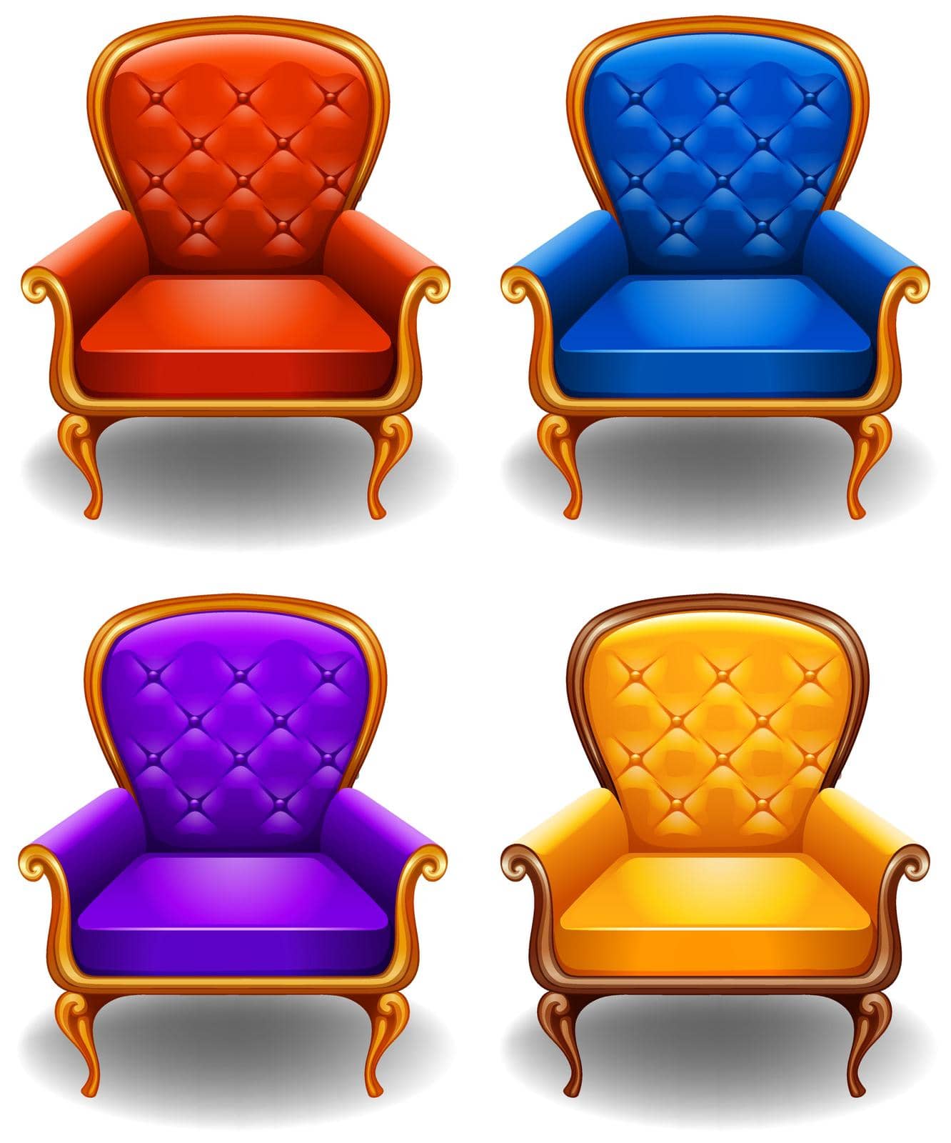 Luxury design of armchairs in four different colors