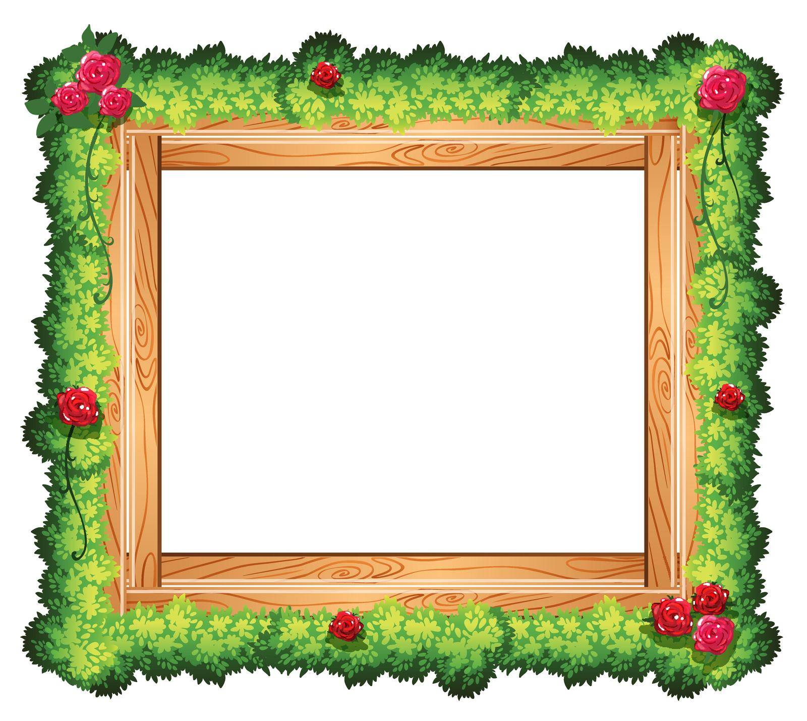 Wooden frame decorated with plants and roses