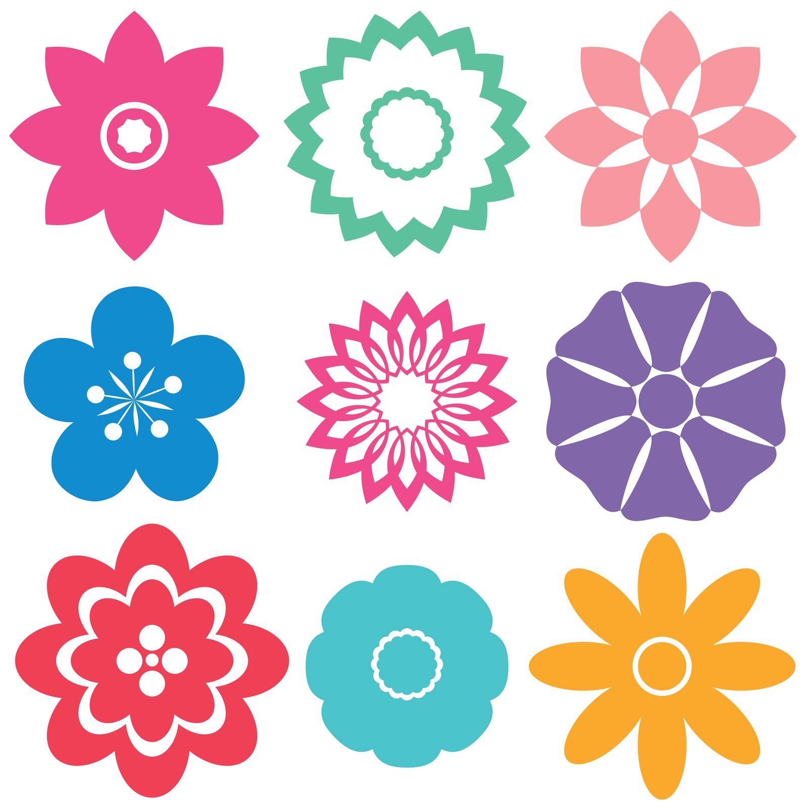 Colorful floral templates on a white background