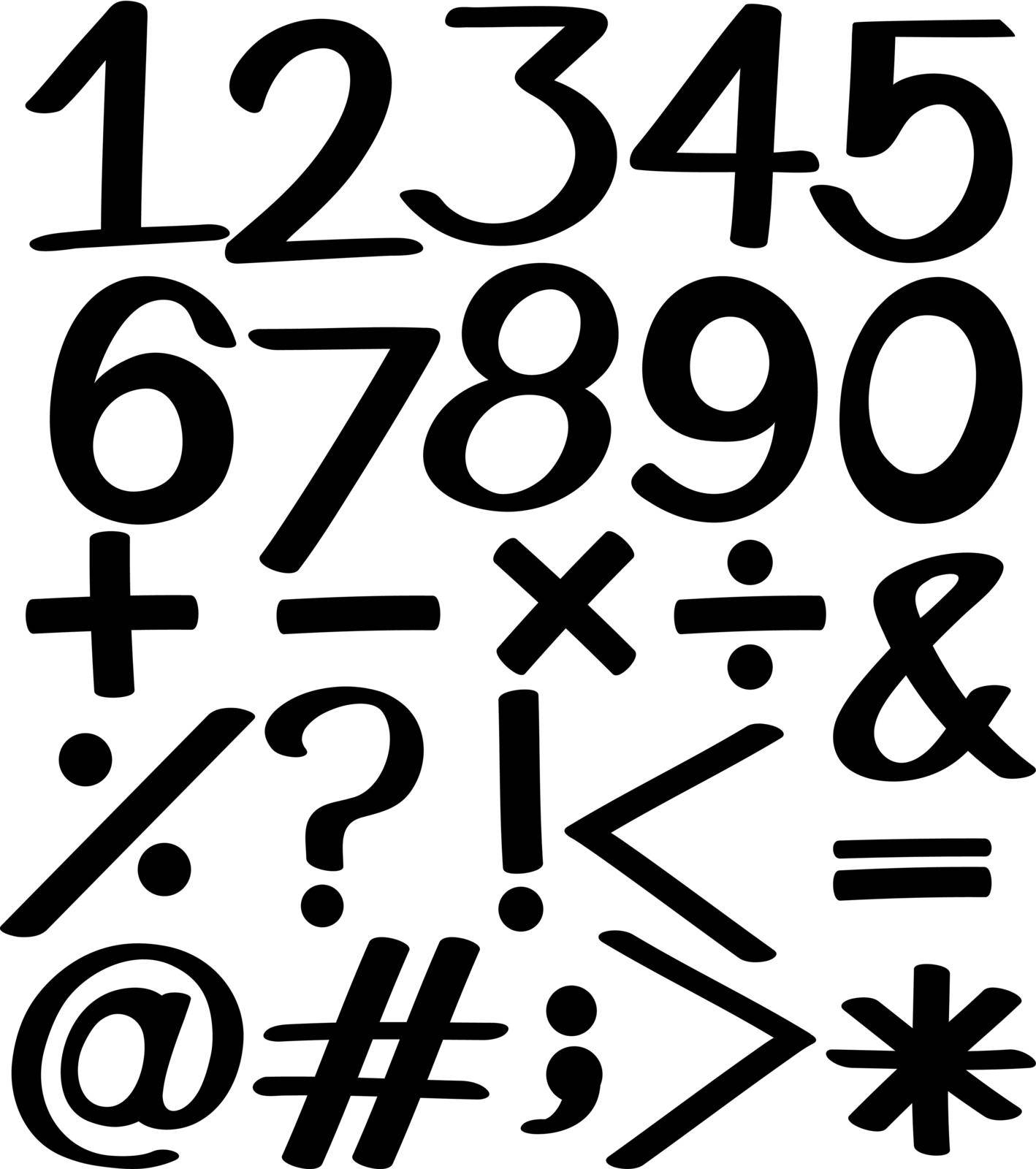 Set of numbers in black colors on a white background