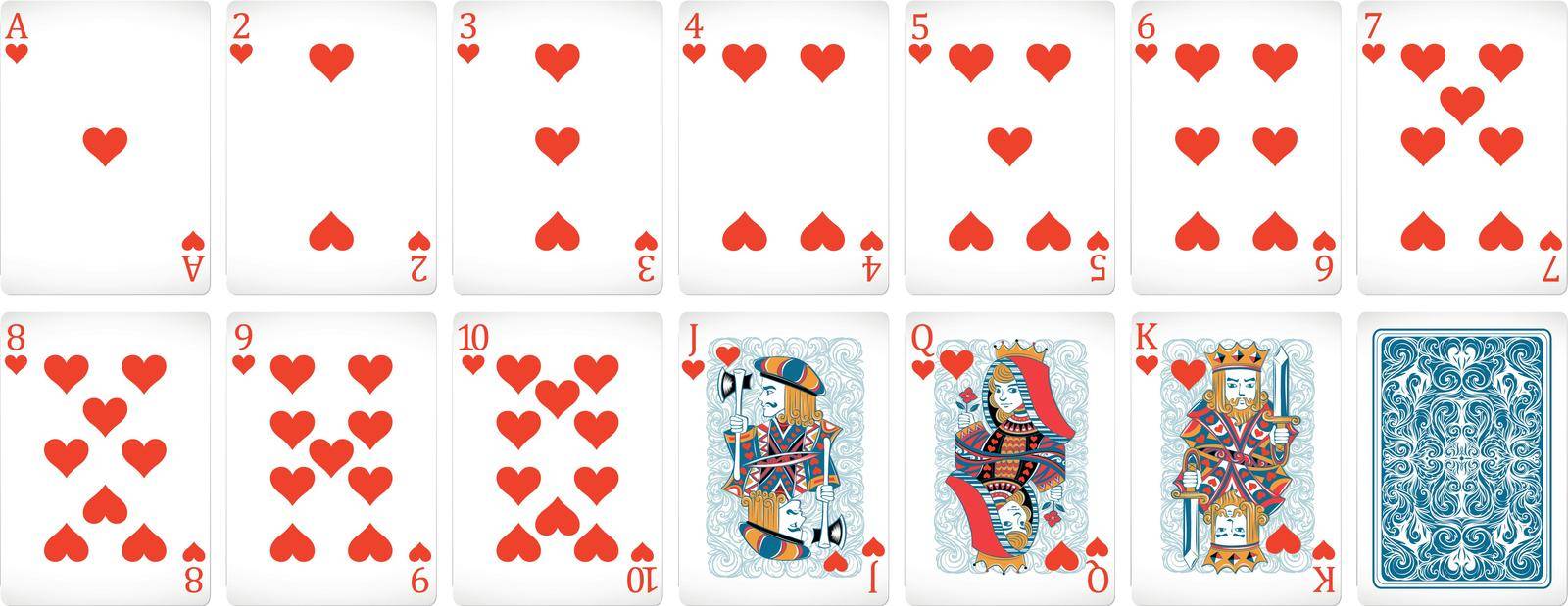 Set poker card of heart in red