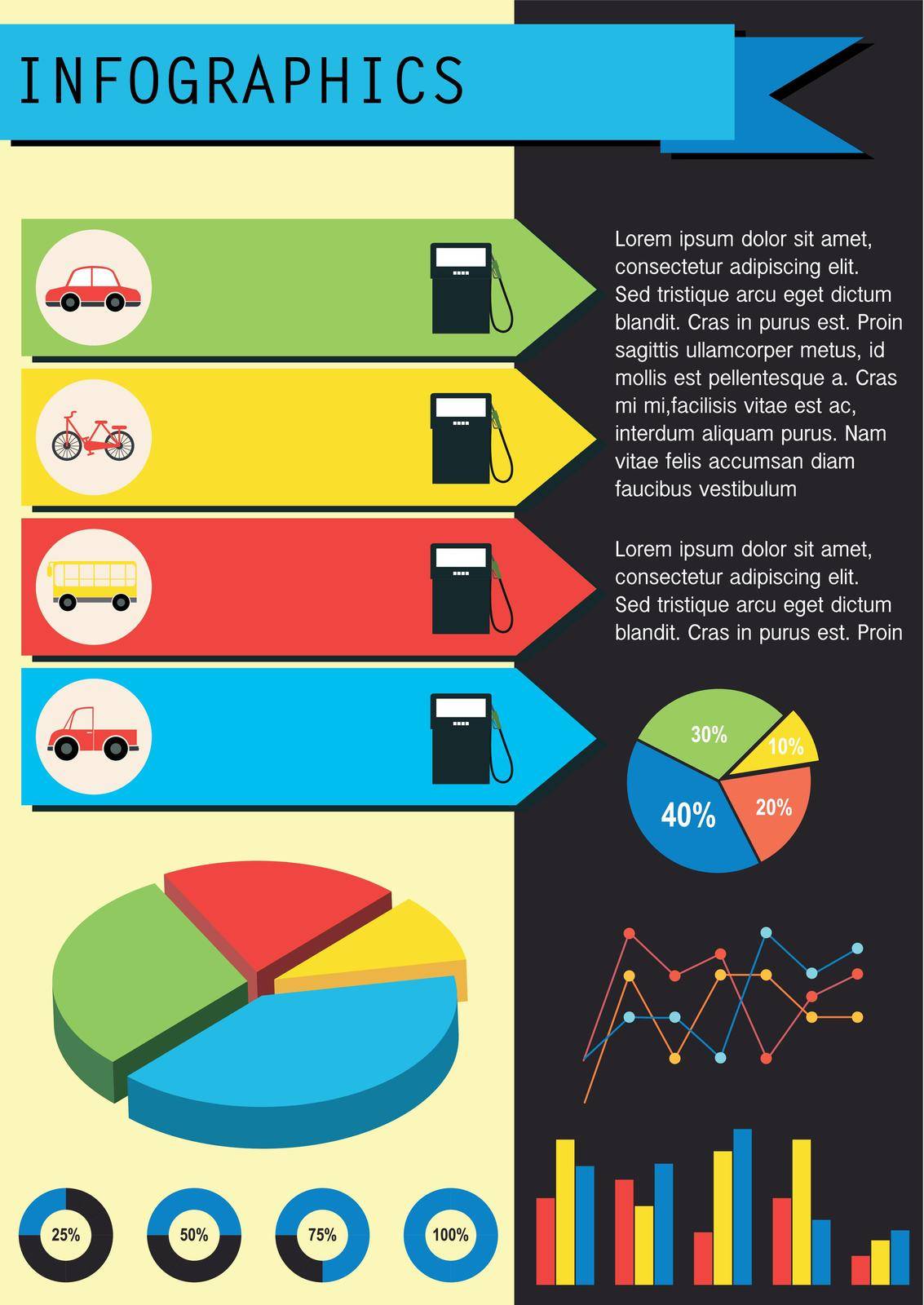 A colourful infographics showing the vehicles