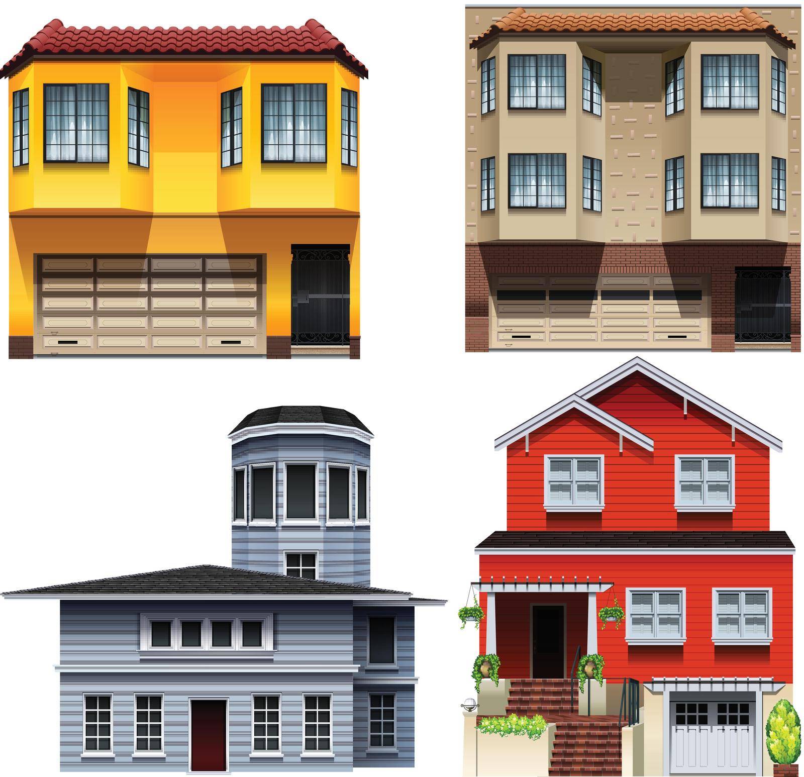 Different building designs on a white background