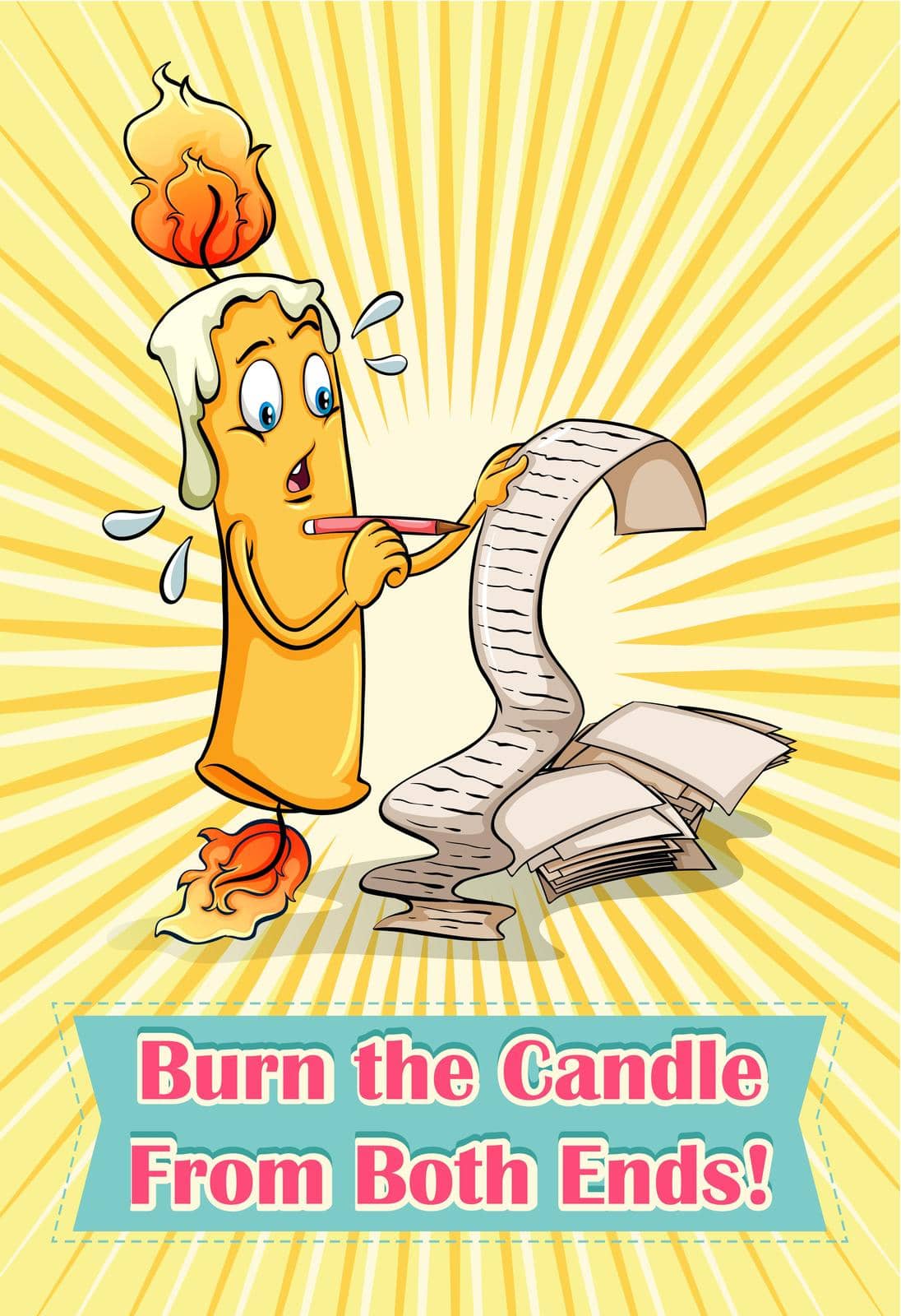 Burn the candle from both ends illustration
