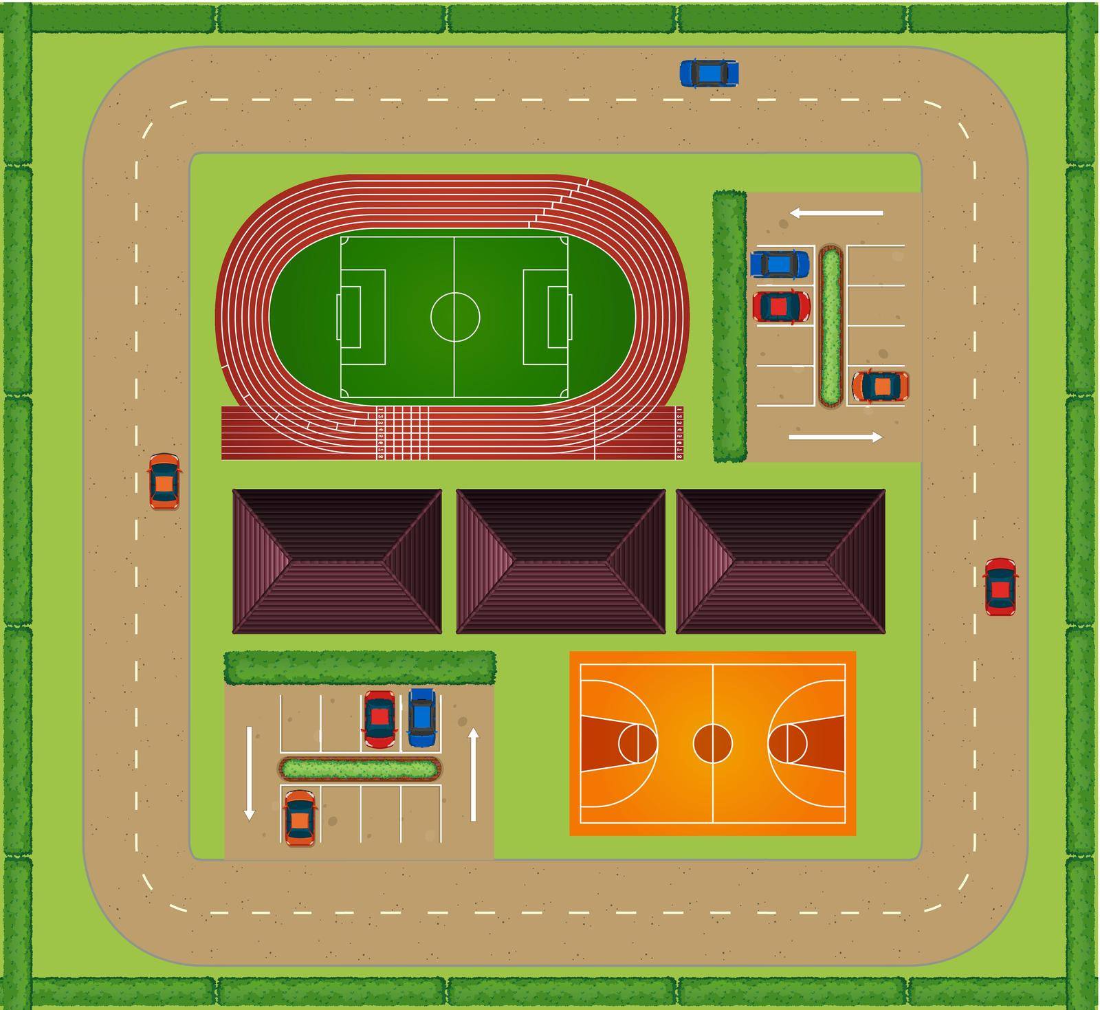 Aerial view of sporting facility illustration