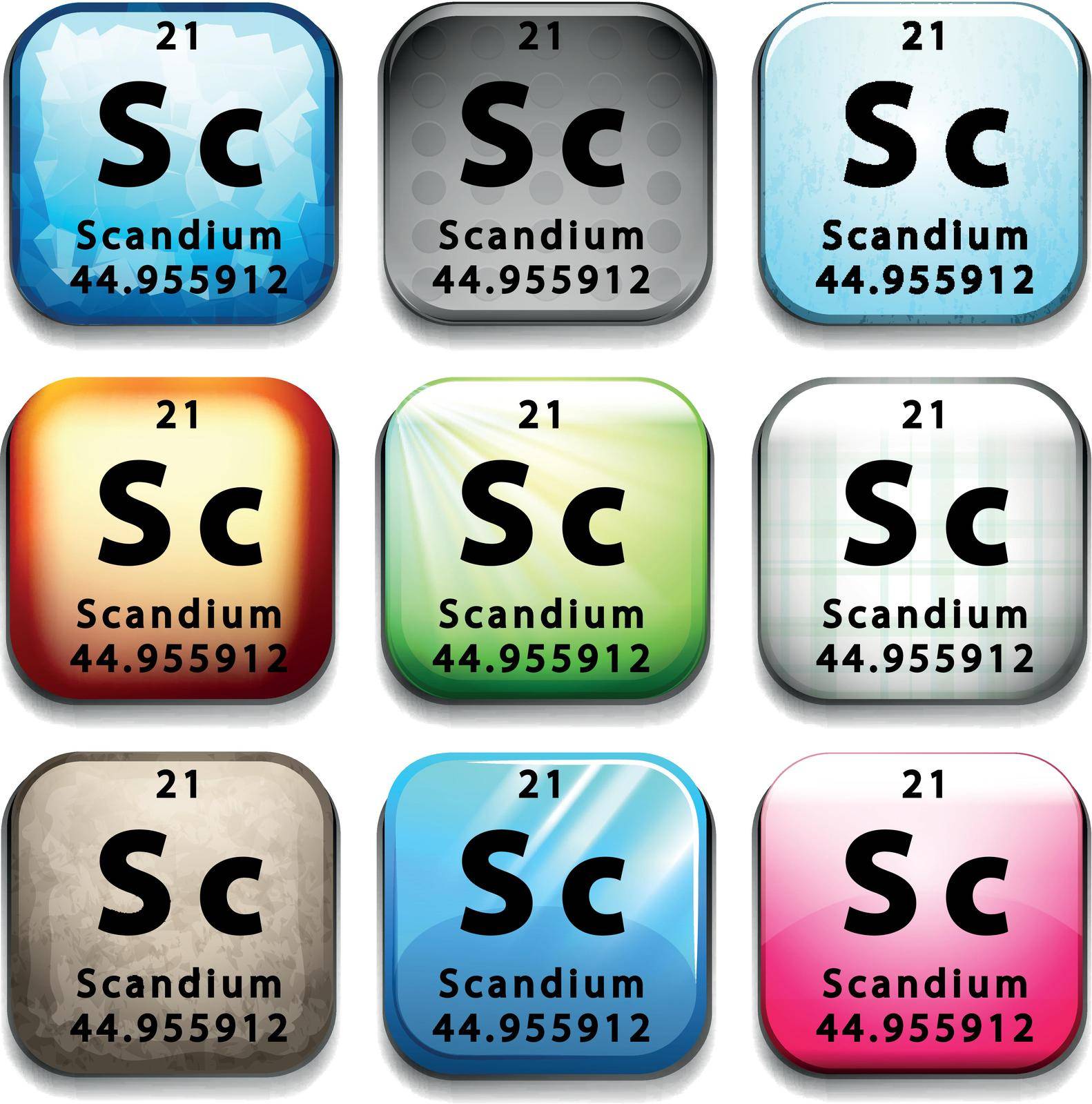 The chemical element Scandium on a white background