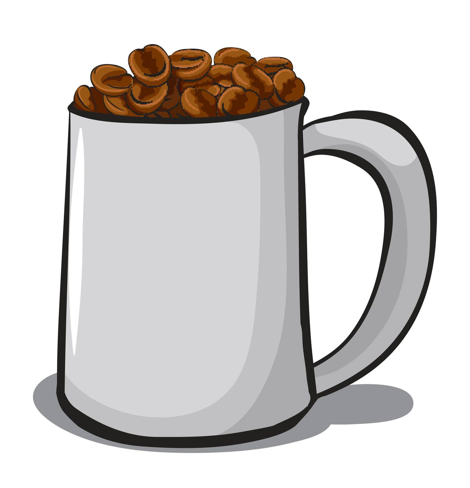 A mug full of coffee beans on a white background