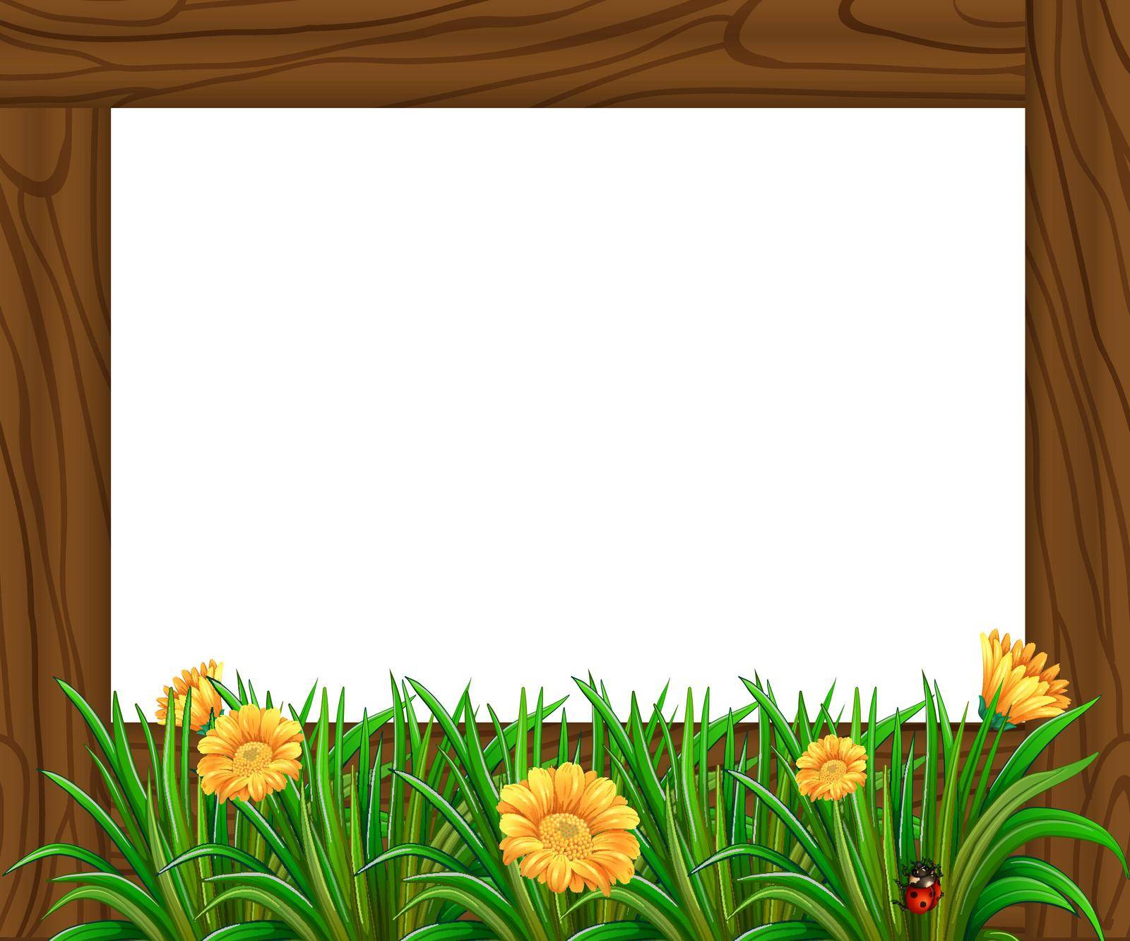 Square wooden frame with flowers and ladybug