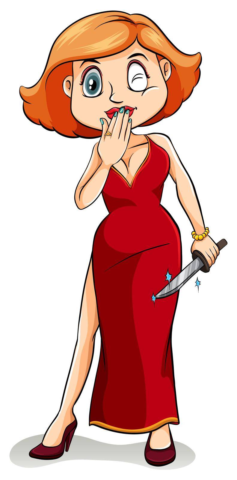 Woman in red dress with knife in her hand