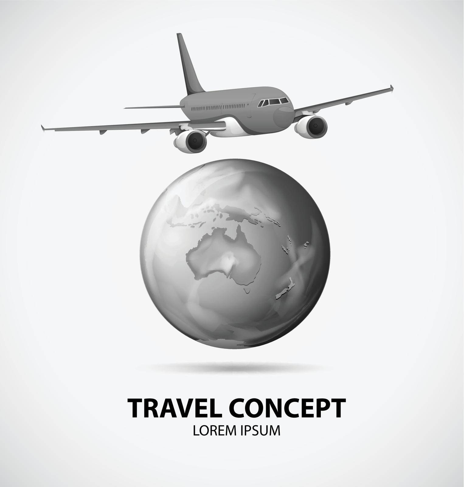 Poster of travel concept with earth and aeroplane