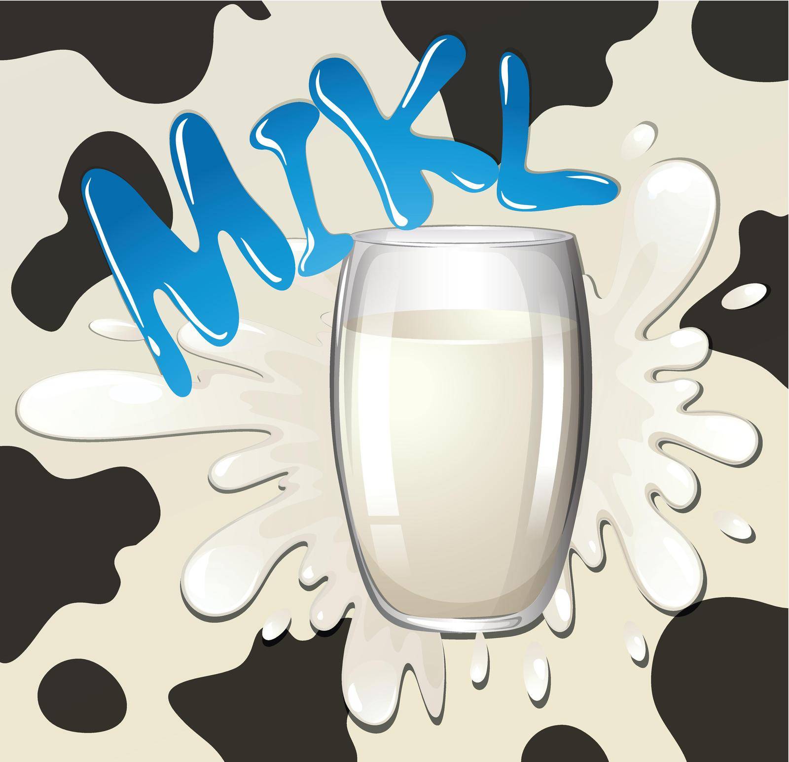 Glass of fresh milk with cow skin background