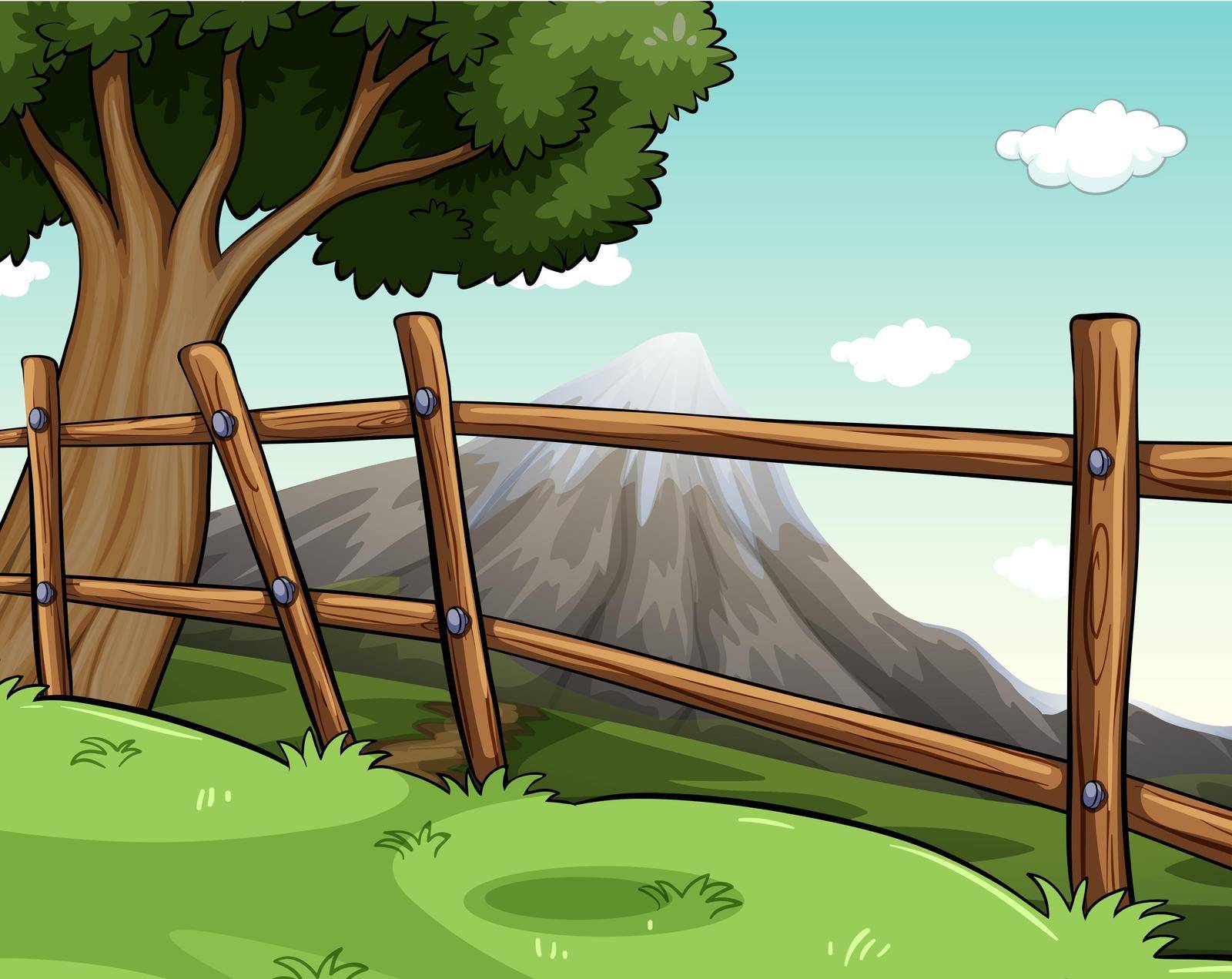 Scenery of fence and mountain