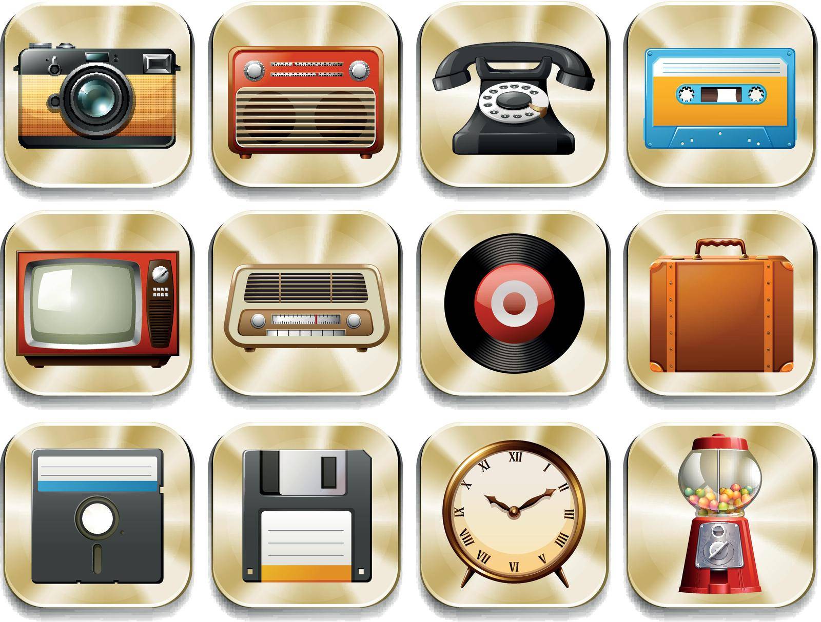 Icons of different retro things
