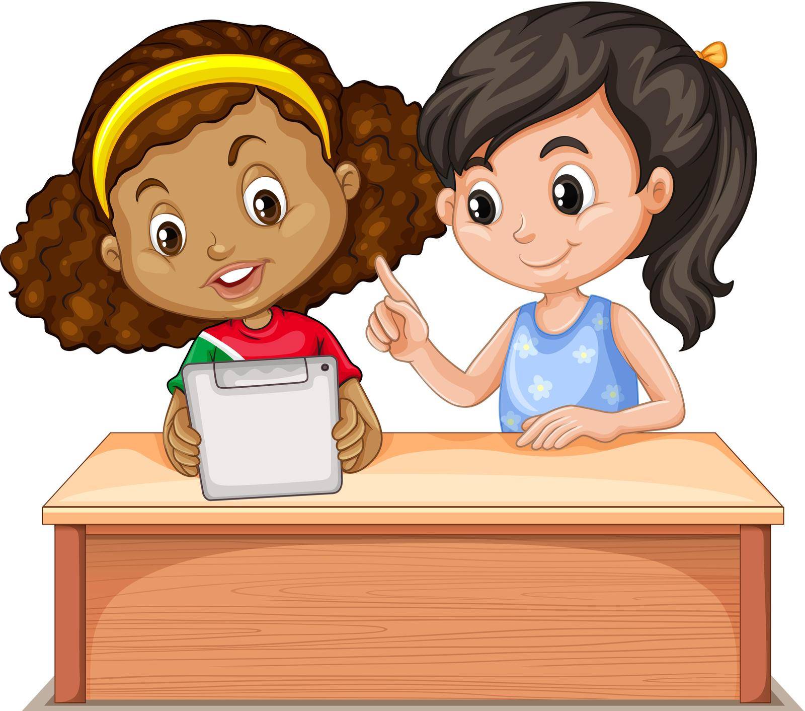 Little girls using computer illustration