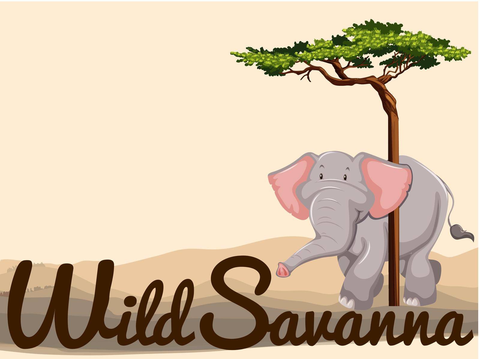 Wild elephant in savanna illustration