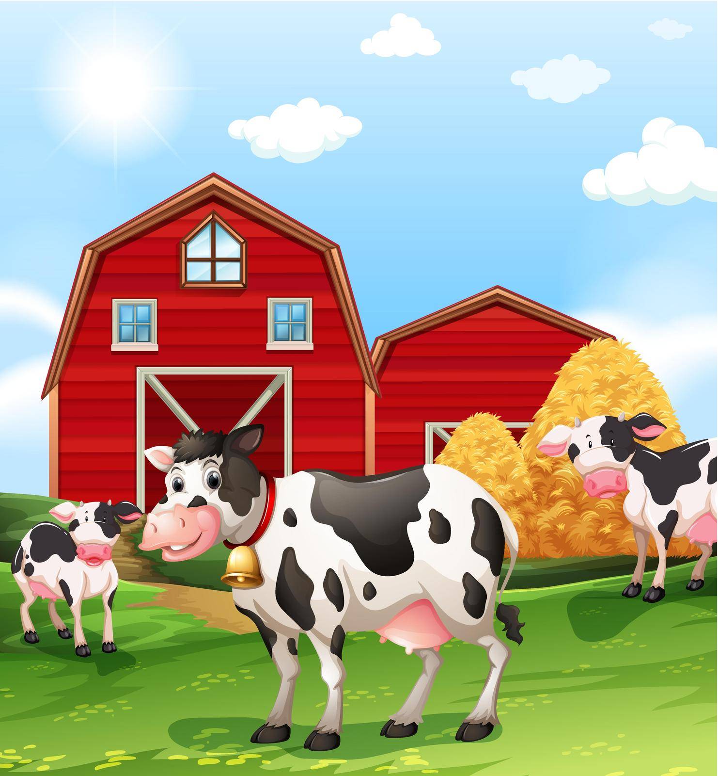 Cows in the farmland illustration
