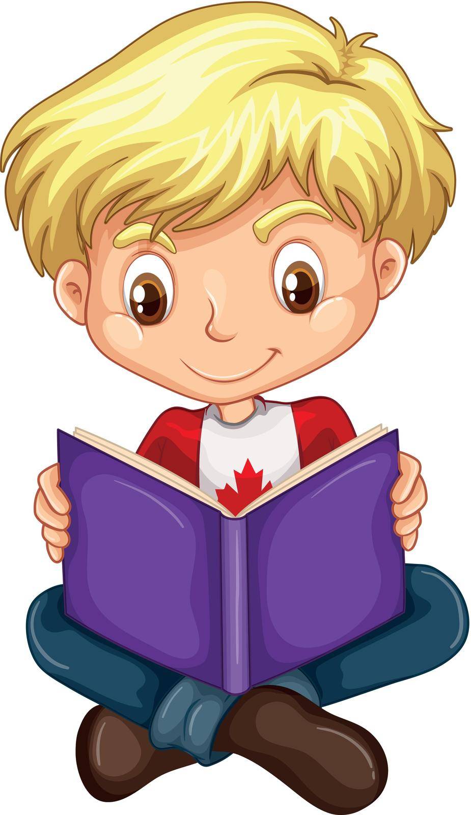 Canadian boy reading a book illustration