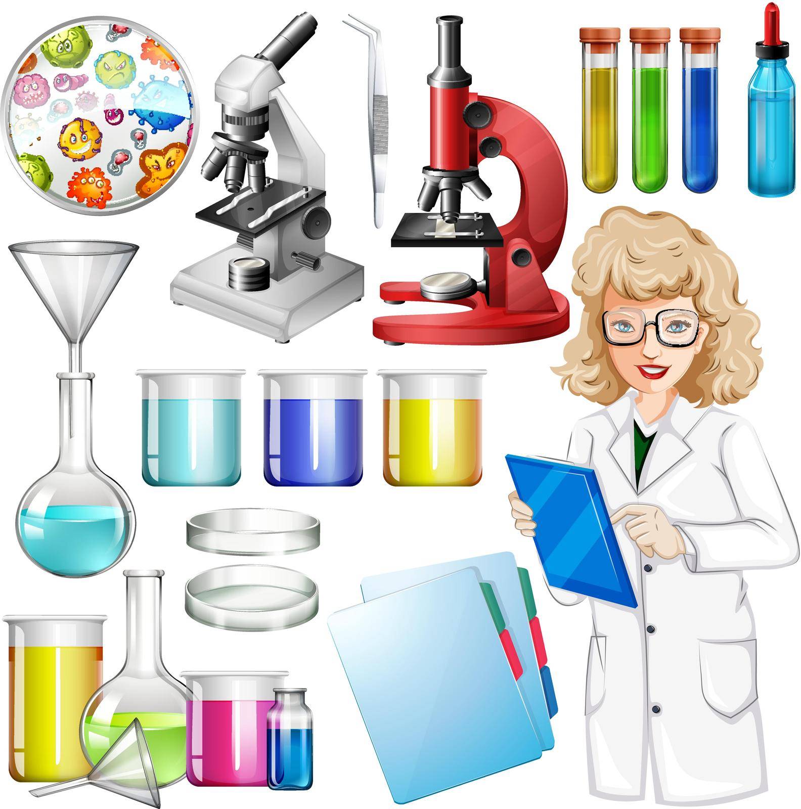 Scientist with science equipment illustration