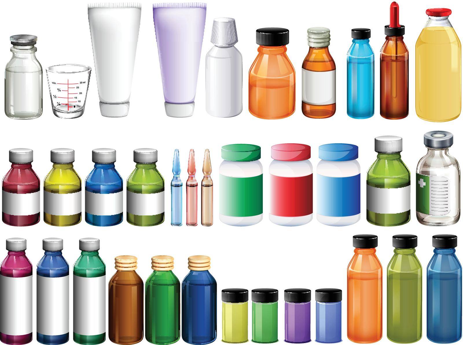 Medicine in bottles and tubes illustration