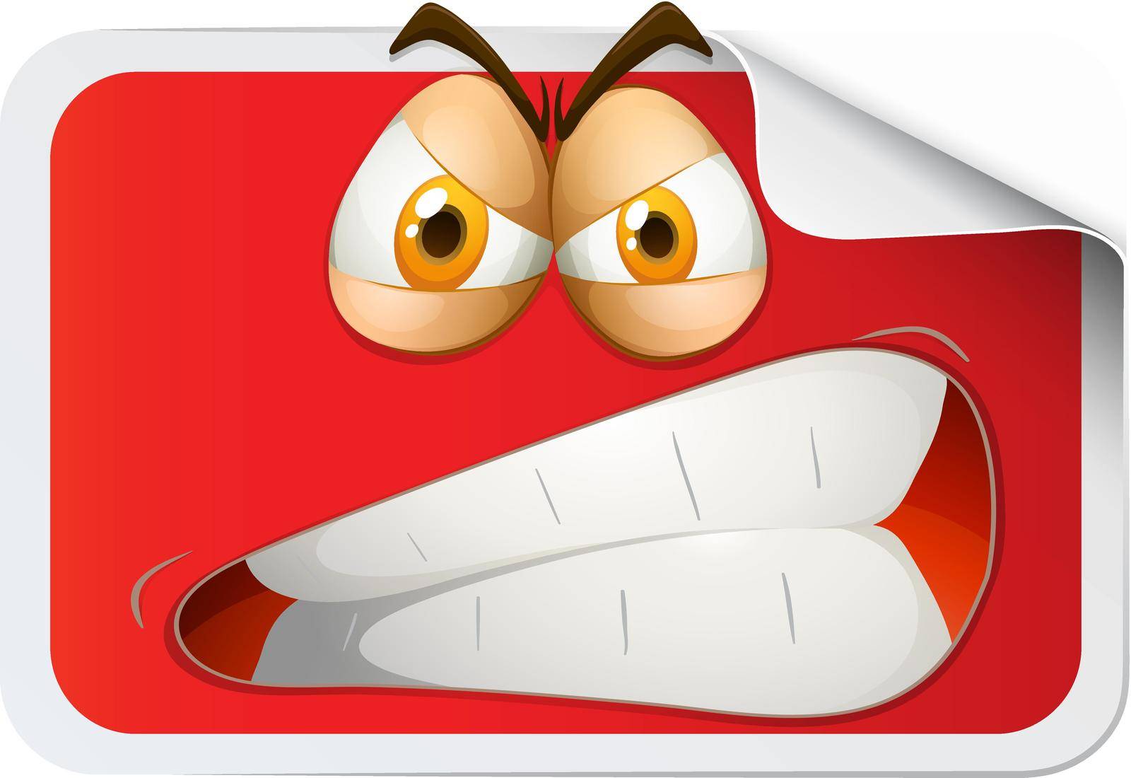 Red rectangular sticker with furious face illustration