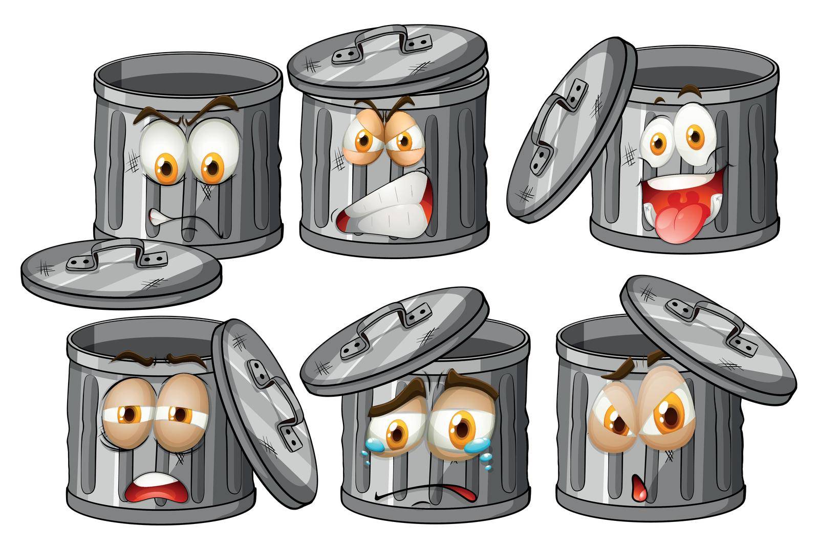 Trashcan with facial expressions illustration