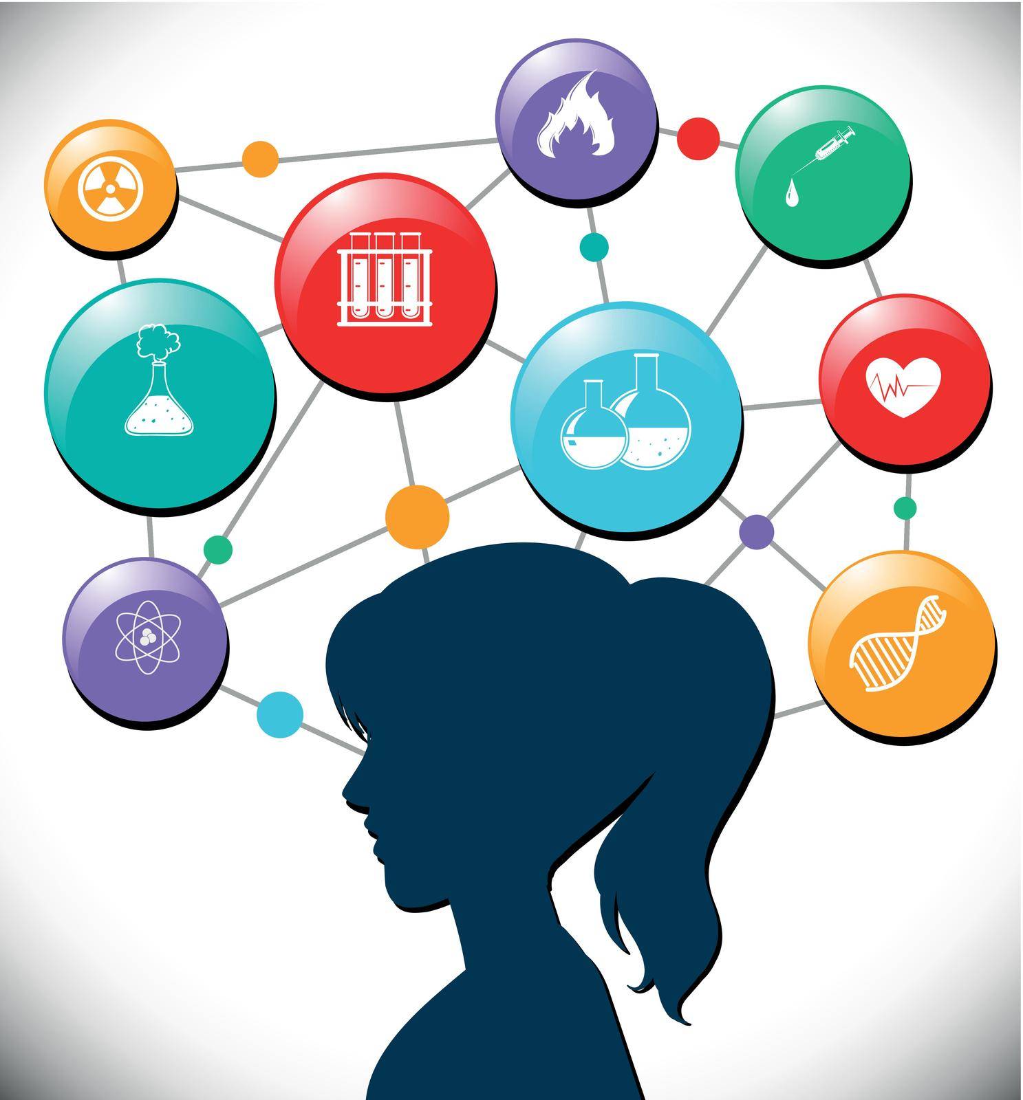 Woman with science icons diagram illustration