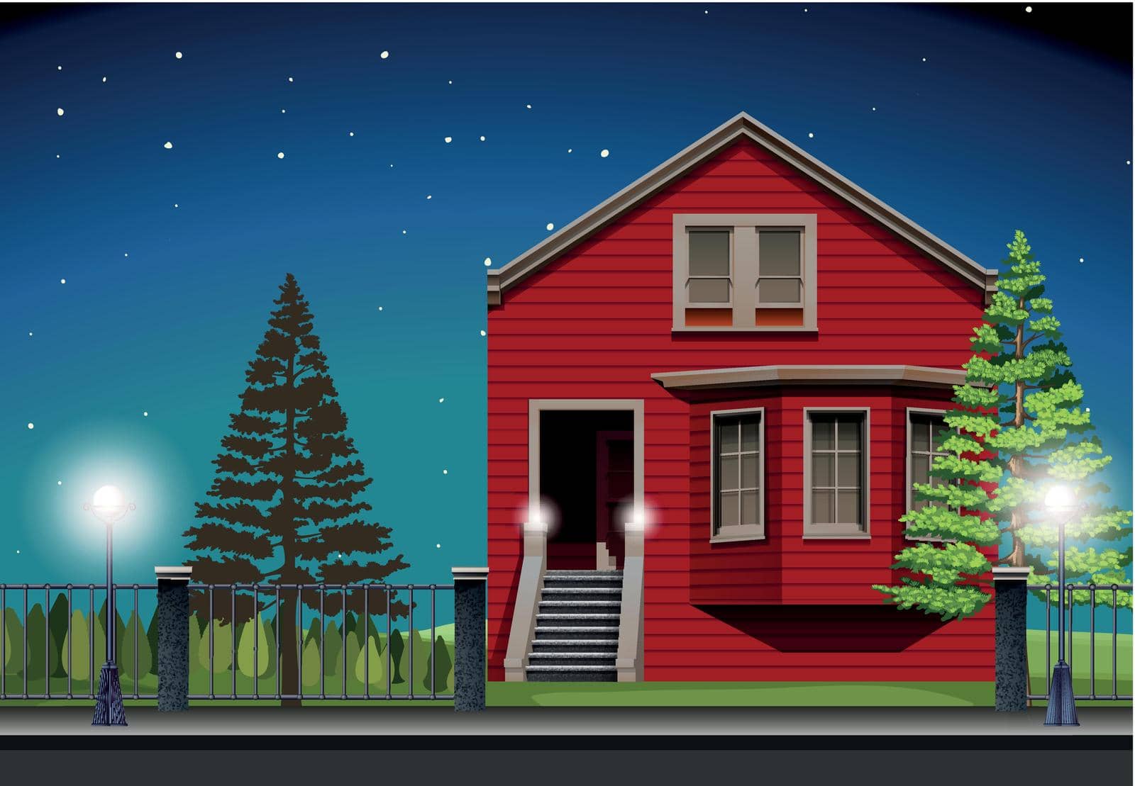 Private house at night time illustration