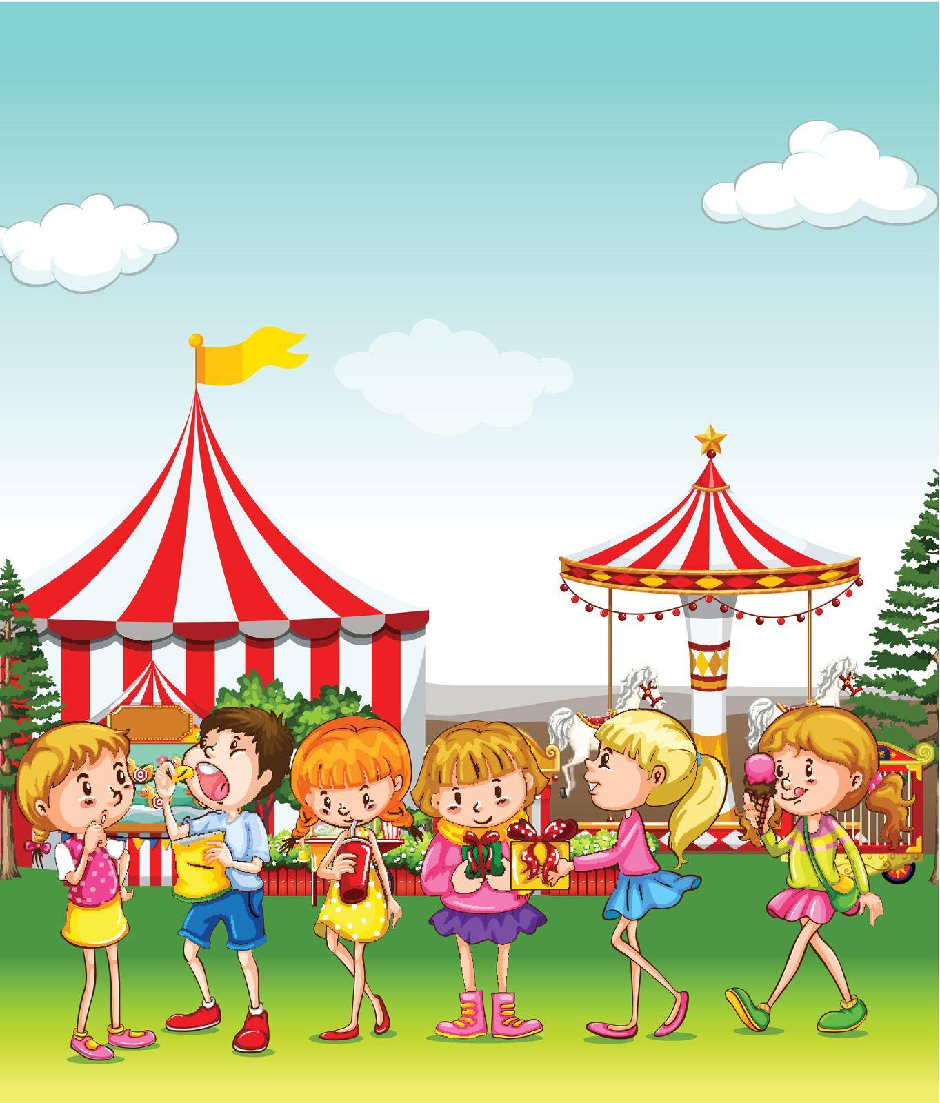 Children having fun at the amusement park illustration