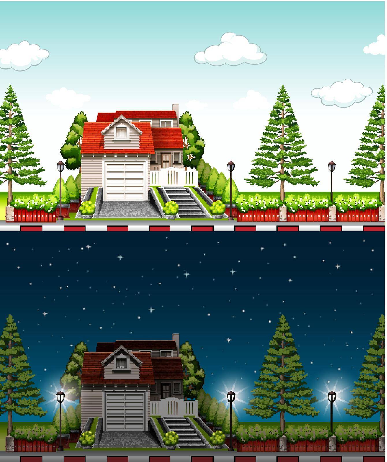 Private house at day time and night time illustration