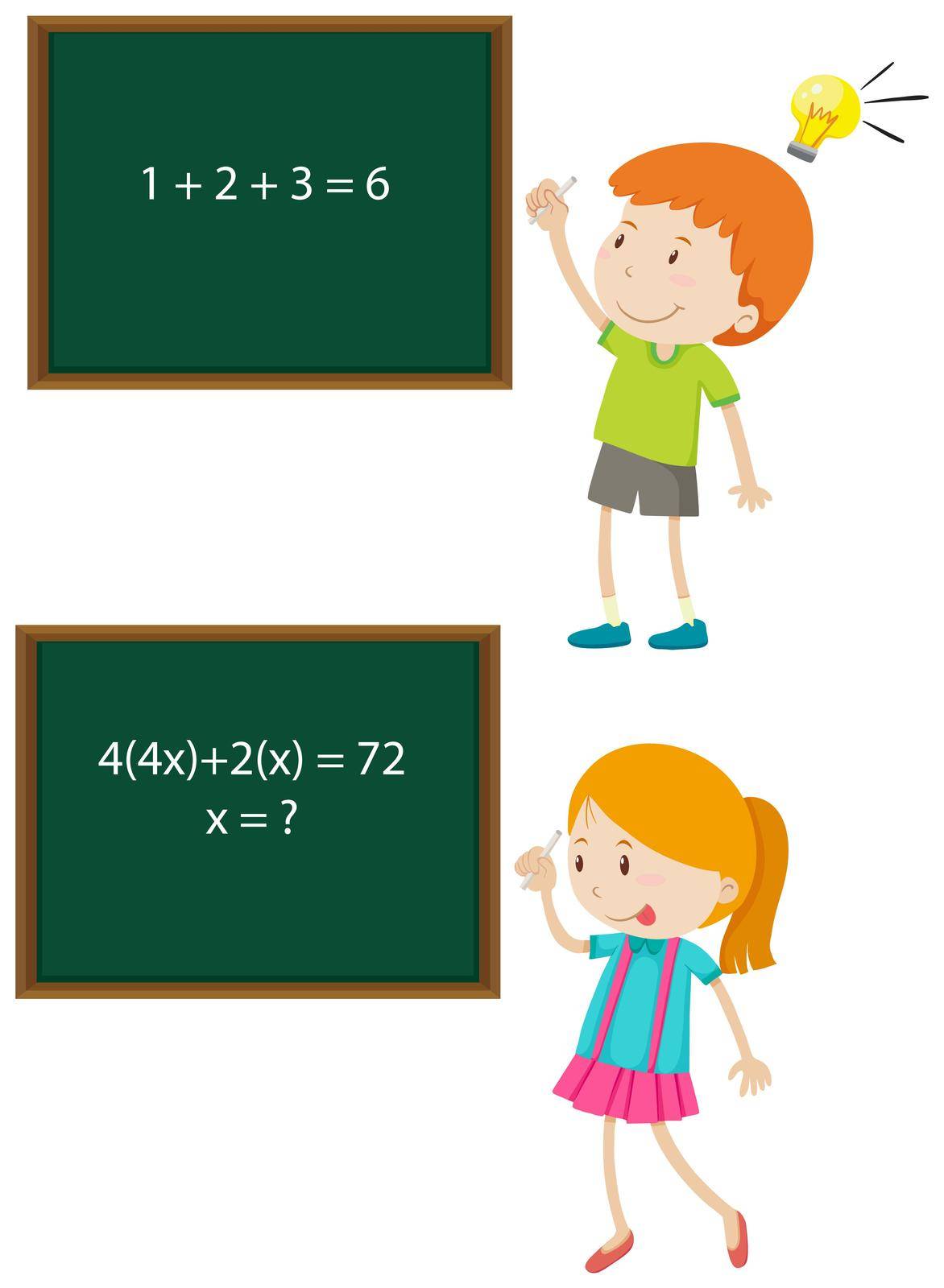Children solving math problems illustration