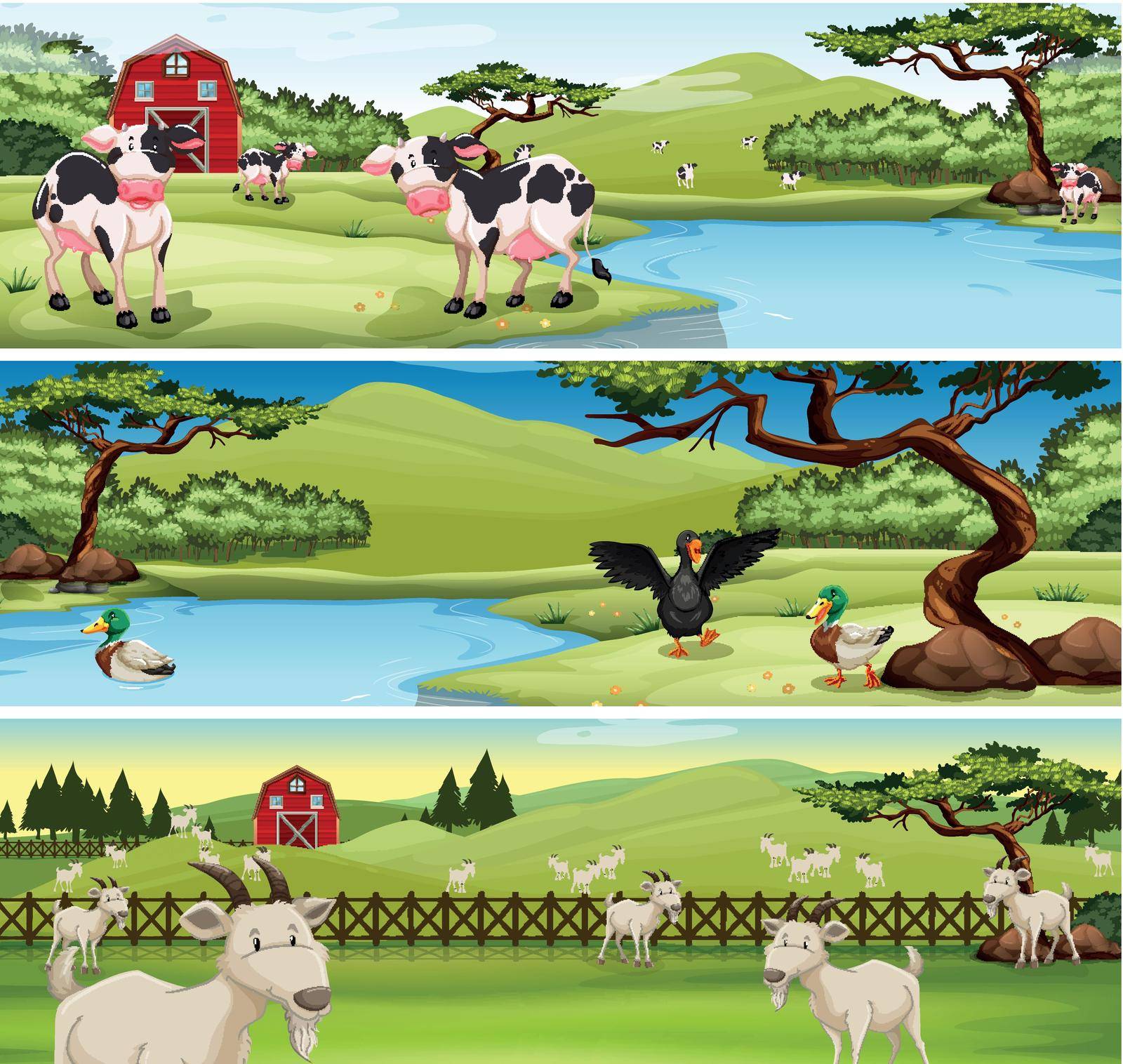 Farm animals living on farm illustration
