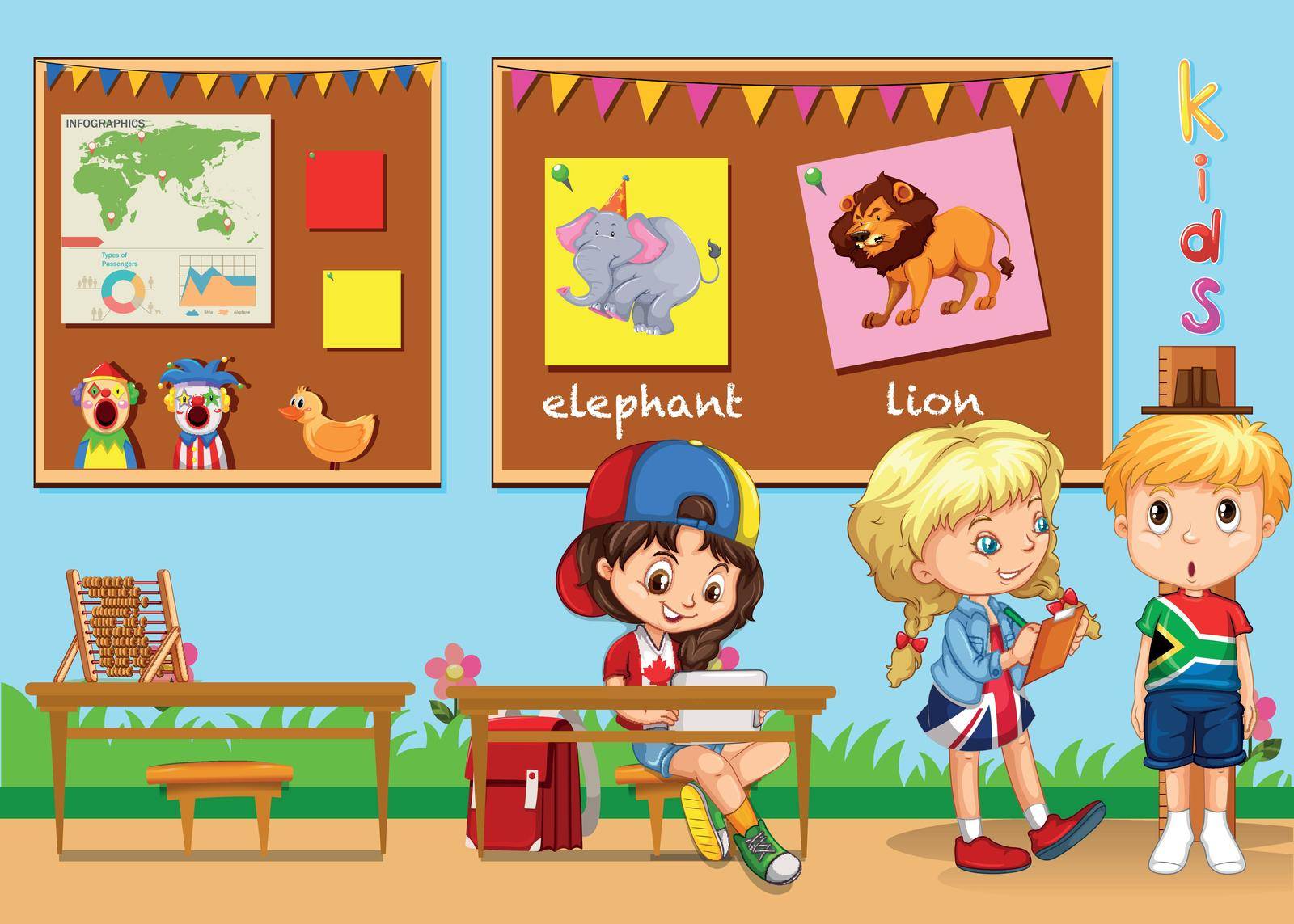 Children learning in the classroom illustration
